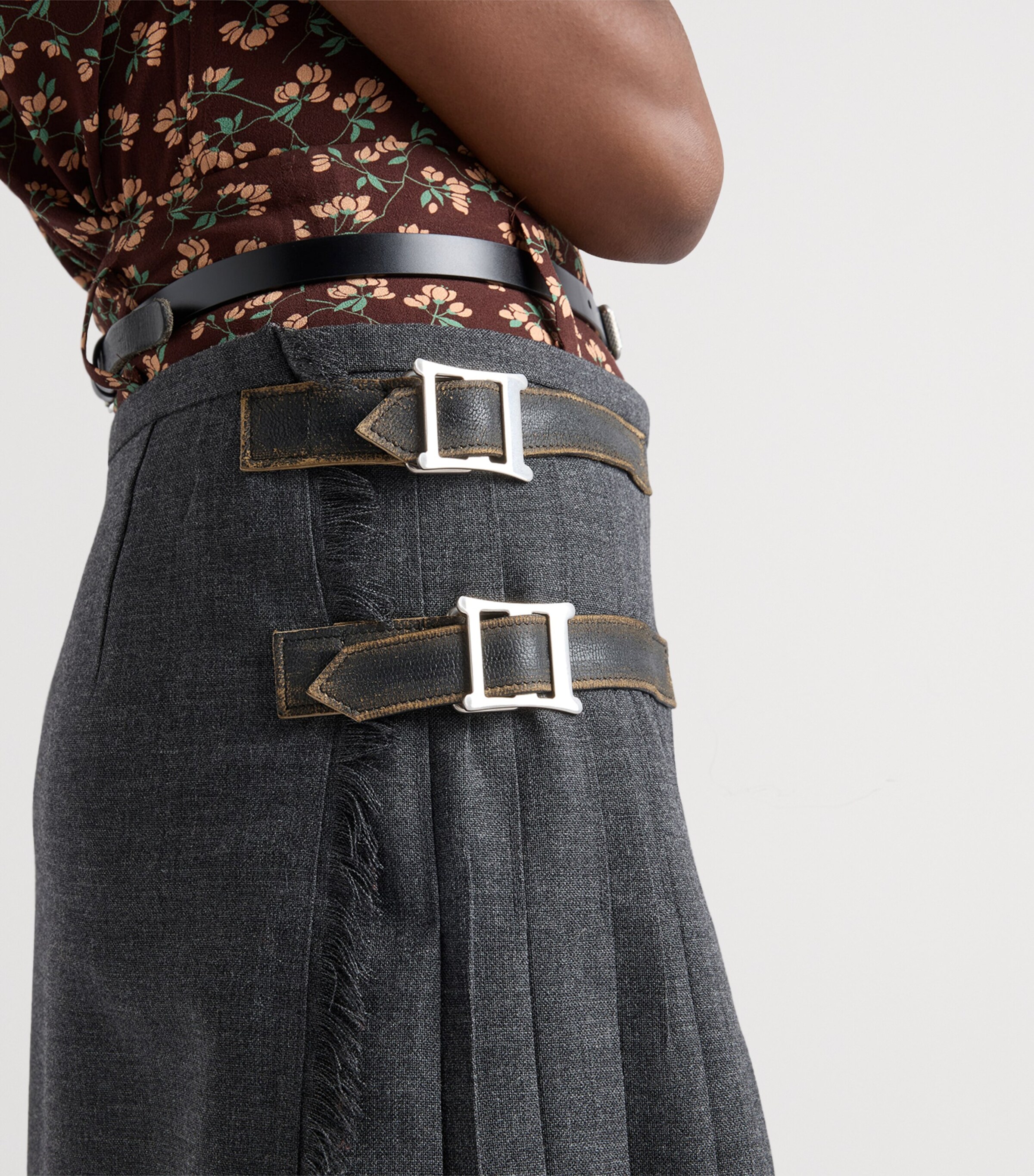 Wool Hopsack Pleated Midi Skirt F0480 Image 4