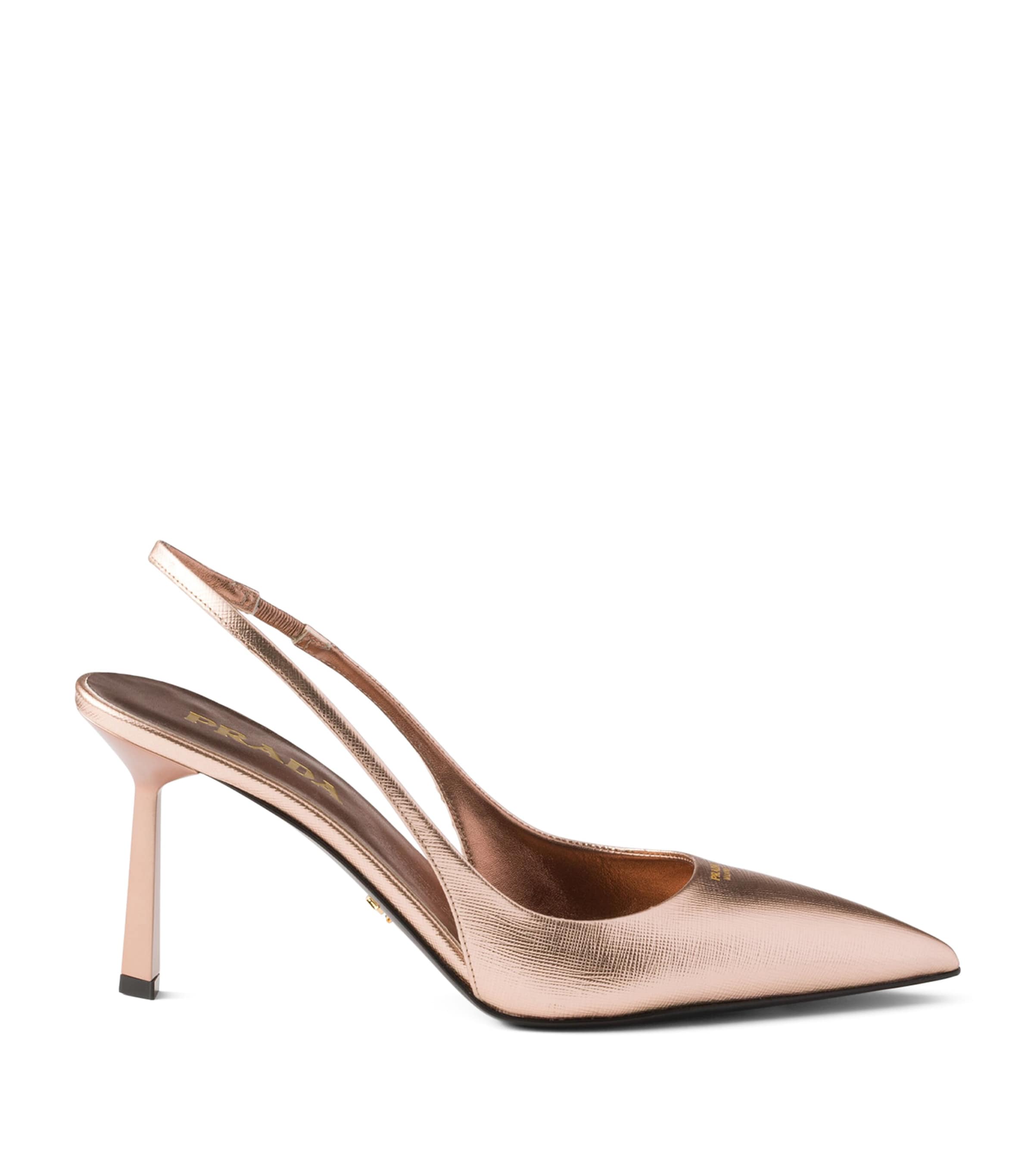 Prada Metallic Saffiano Leather Slingback Heels 75 Powder Image 1