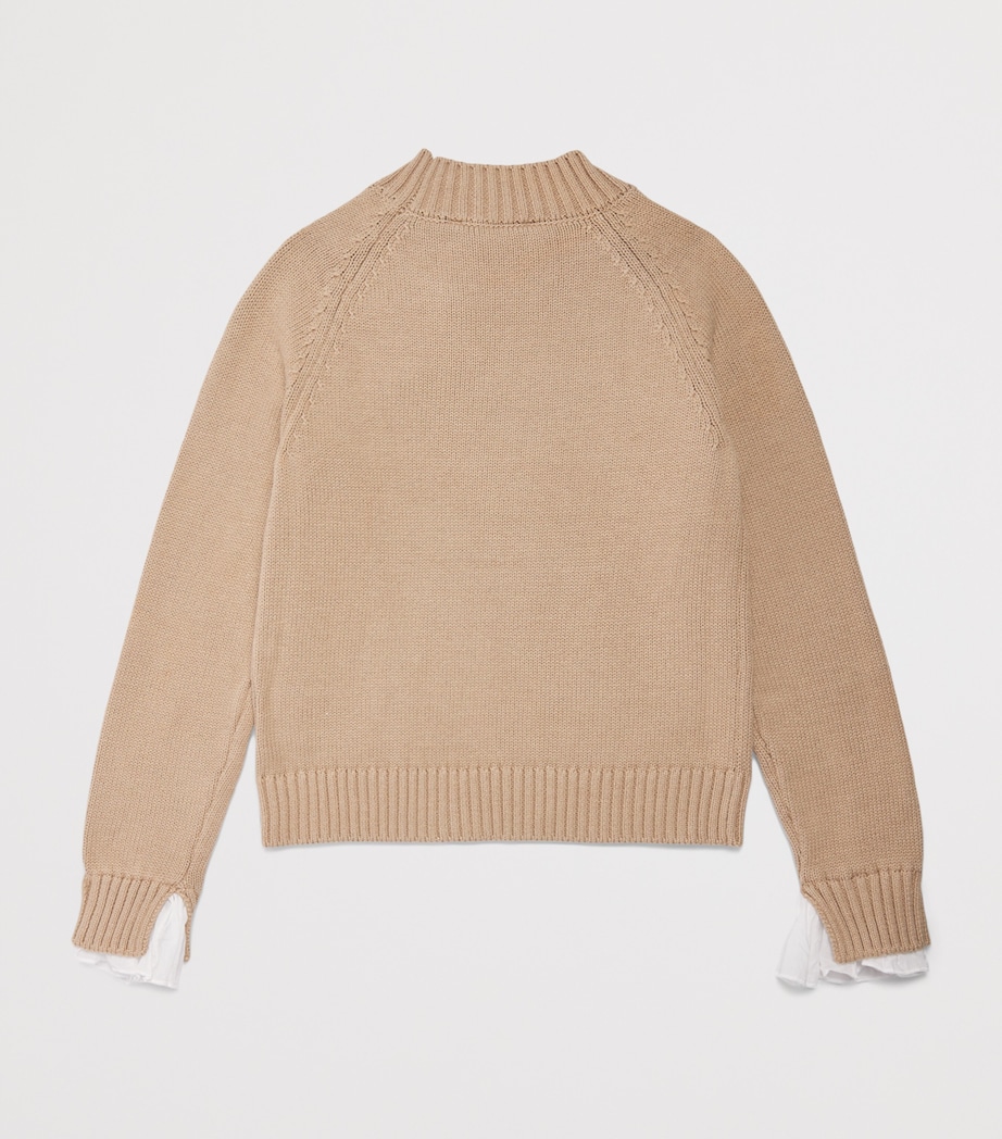 Monnalisa Cotton-Wool Ruffle-Sleeve Sweater (2-12 Years) Beige Image 2