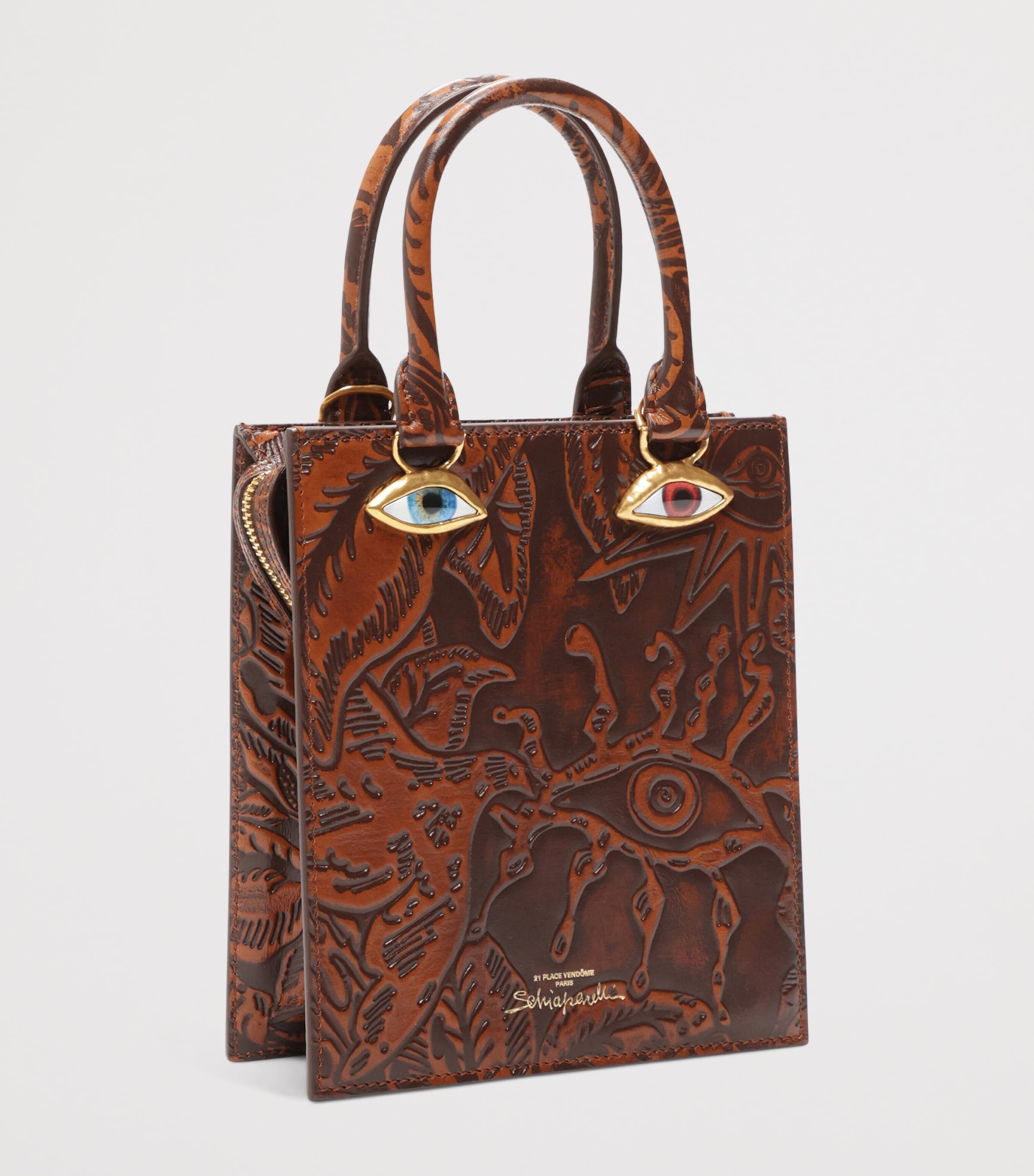 Mini Etched-Leather Face Top-Handle Bag 872 BROWN/ TAN Image 3