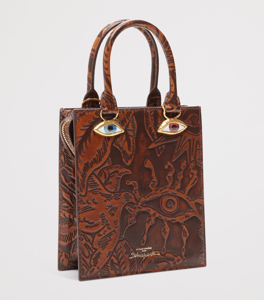 Mini Etched-Leather Face Top-Handle Bag 872 BROWN/ TAN Image 3