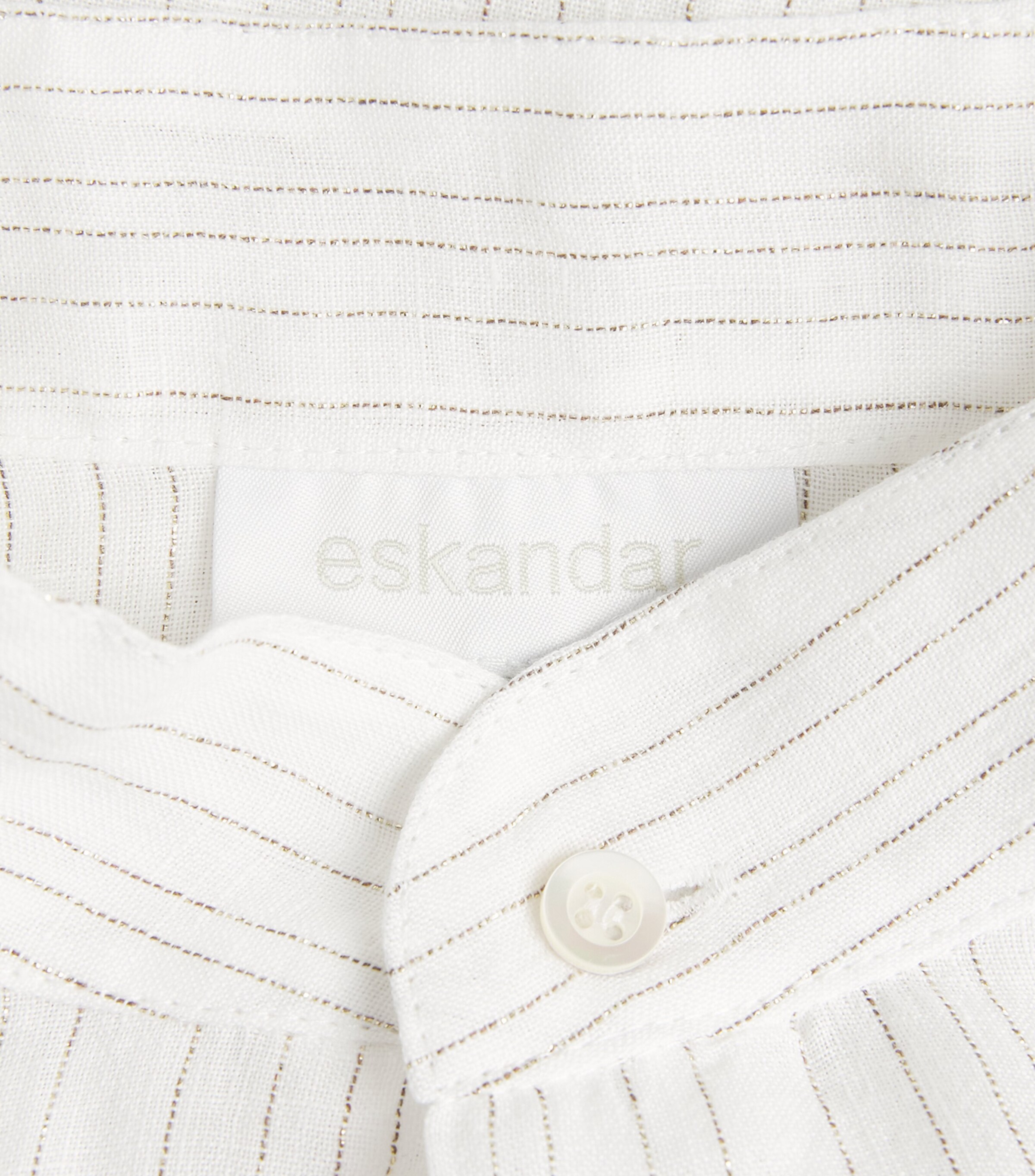 Eskandar Womens Linen-Blend Collarless Stripe Shirt White Image 6