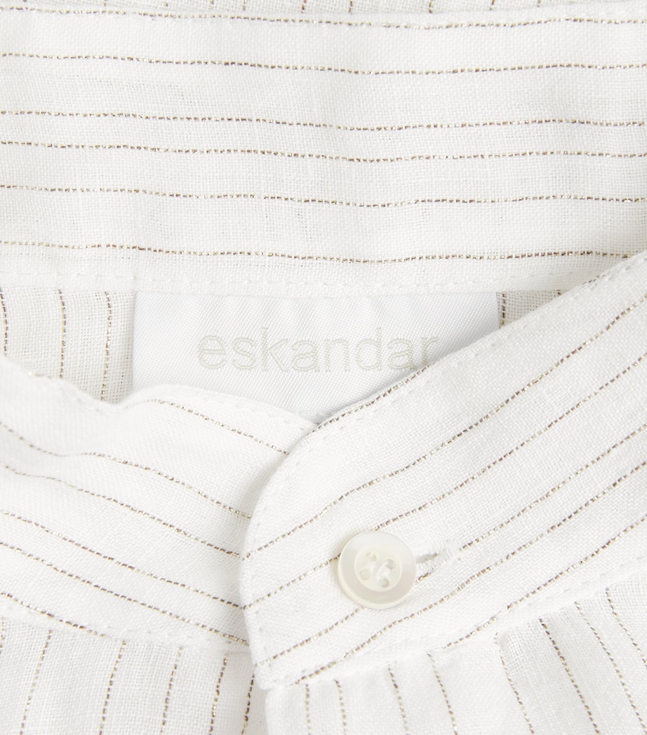 Eskandar Womens Linen-Blend Collarless Stripe Shirt White Image 6