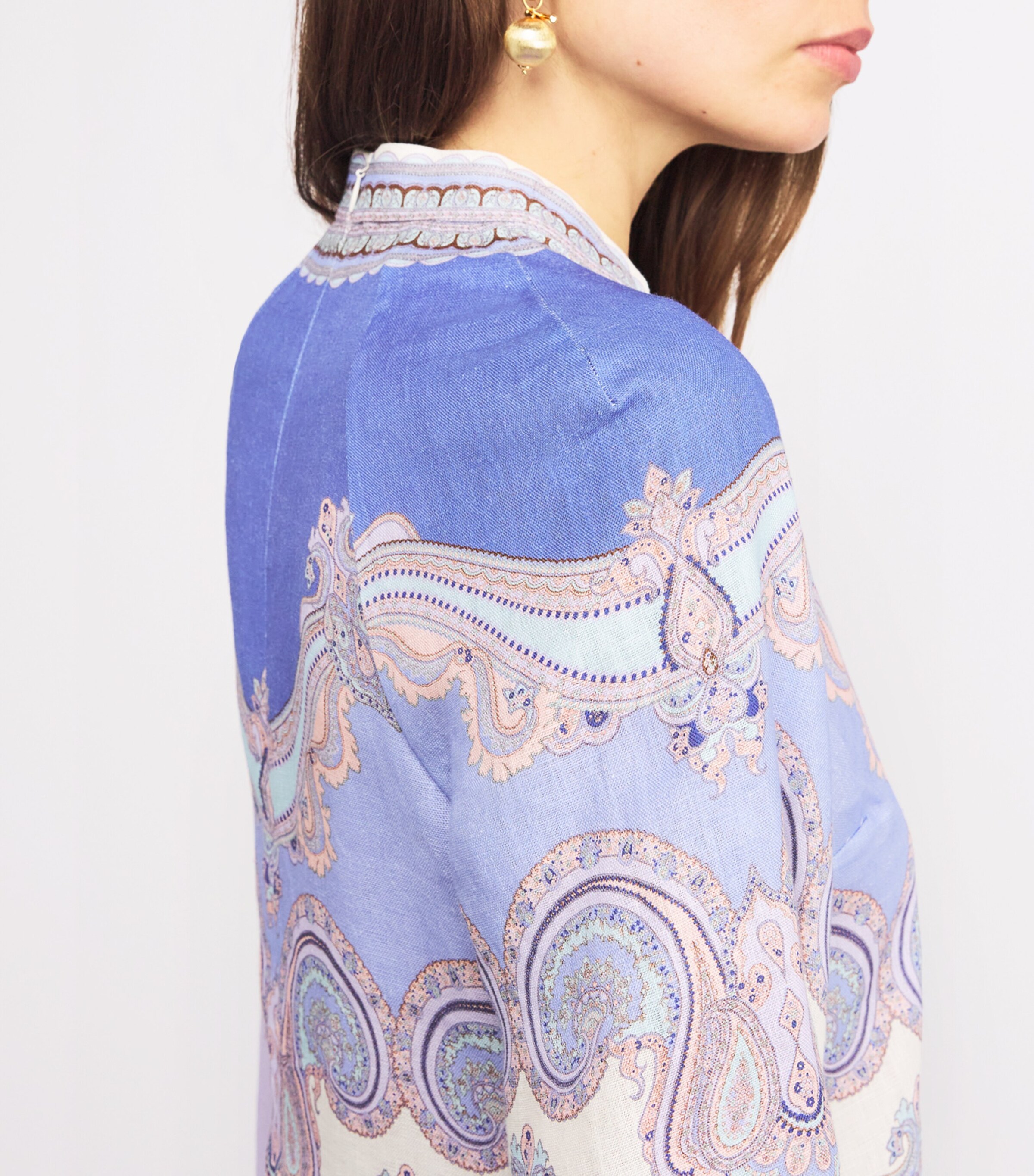 Zimmermann Womens Linen V-Neck Kaftan Midi Dress Cornflower Paisley Image 4