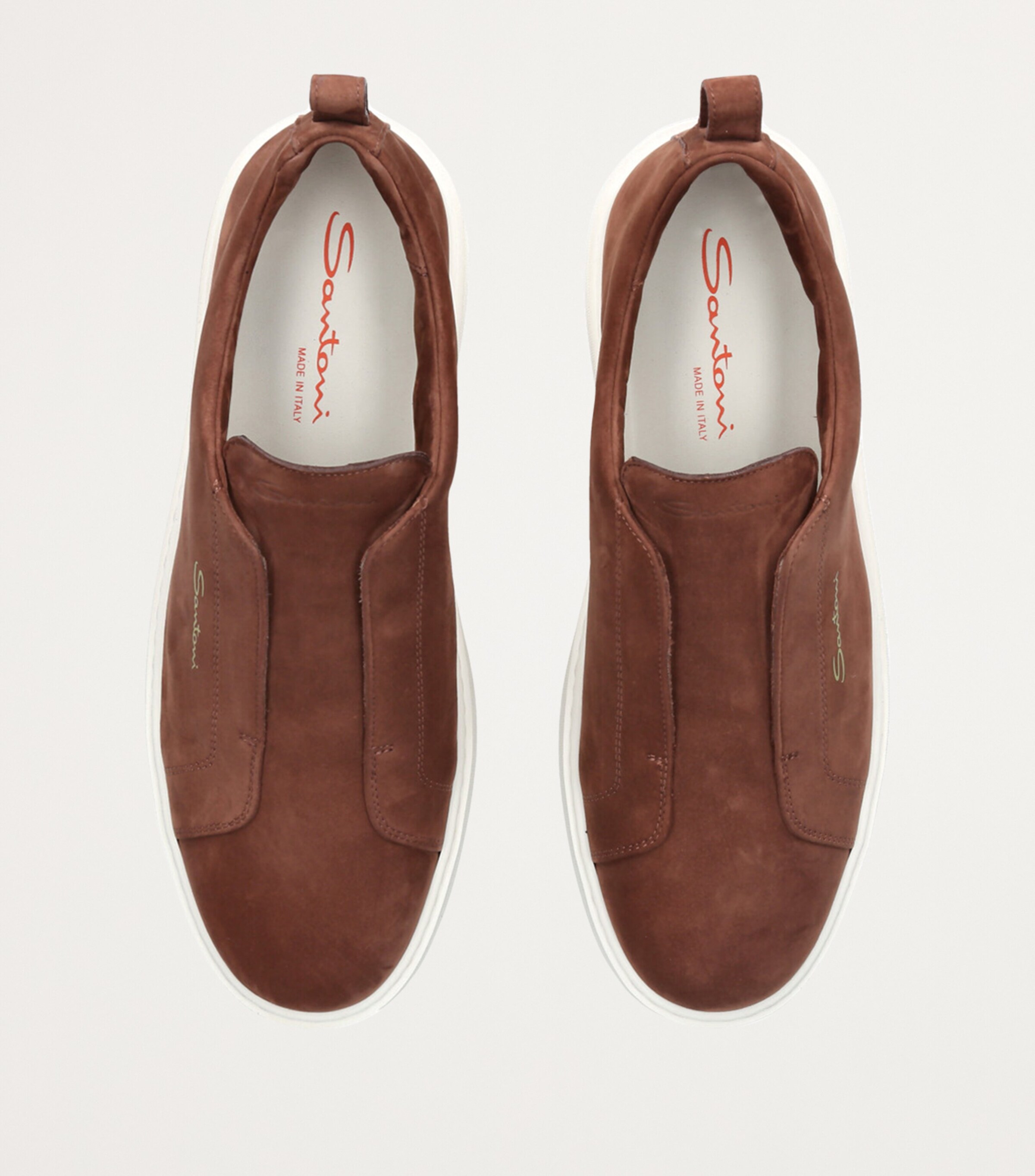 Santoni Mens Suede Slip-On Clean Icon Sneakers Dark Brown Image 4