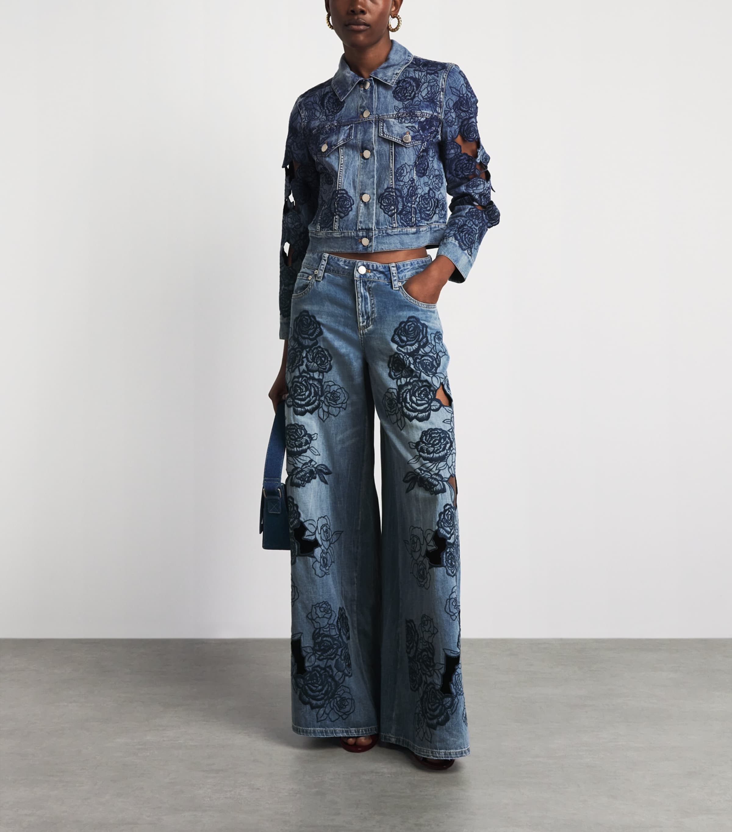 Alice+Olivia Womens Chloe Denim Jacket Brooklyn Blue Image 2