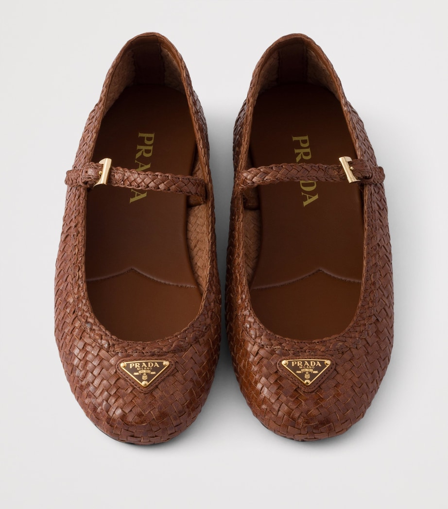 Prada Woven Leather Ballet Flats Brown Image 3