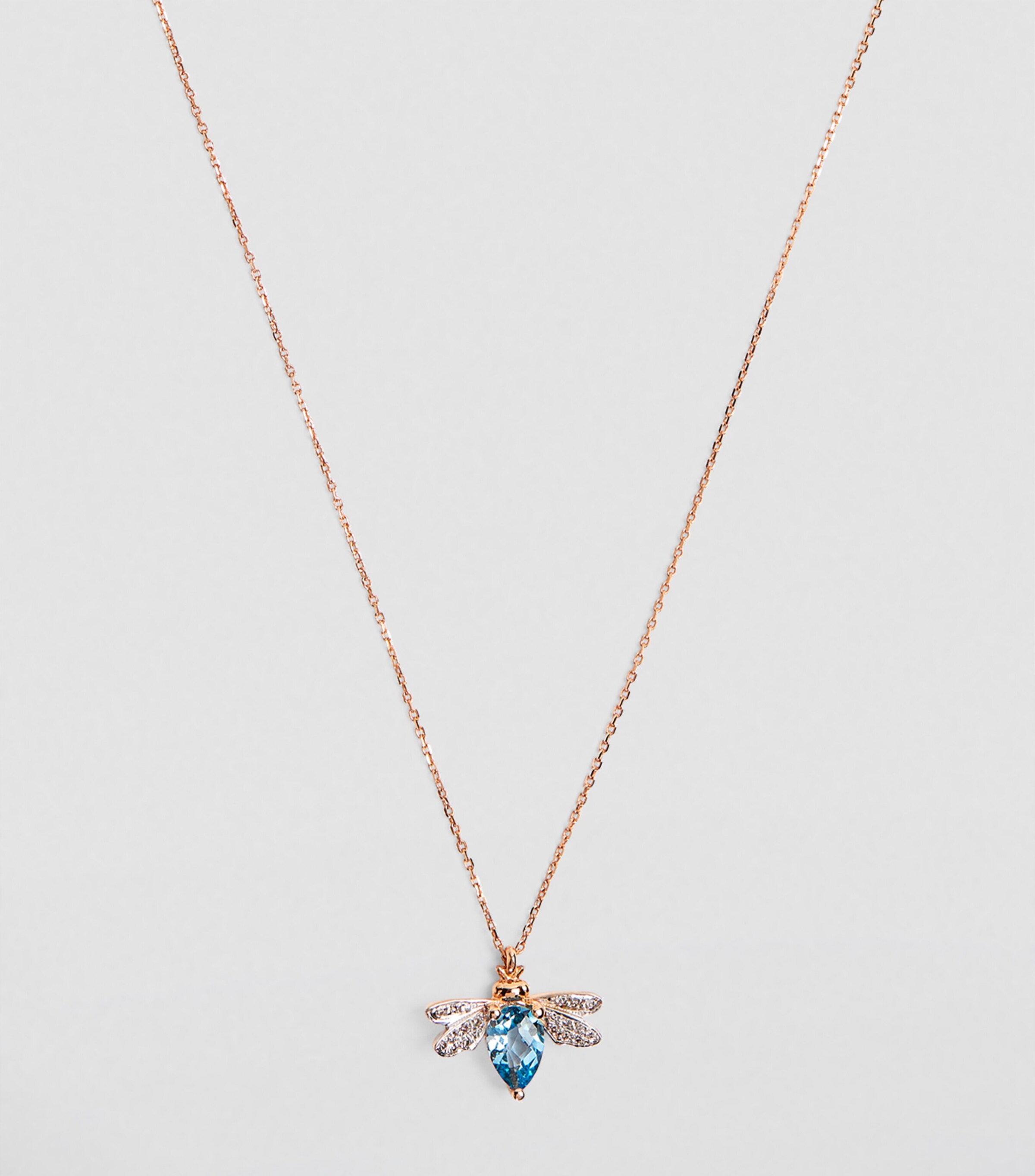 Rose Gold, Diamond and Topaz Honey Bee Necklace BLUE Image 2