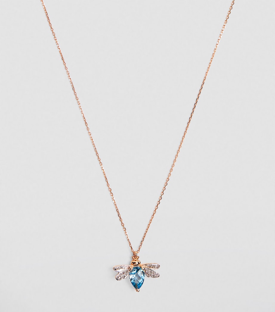 Rose Gold, Diamond and Topaz Honey Bee Necklace BLUE Image 2