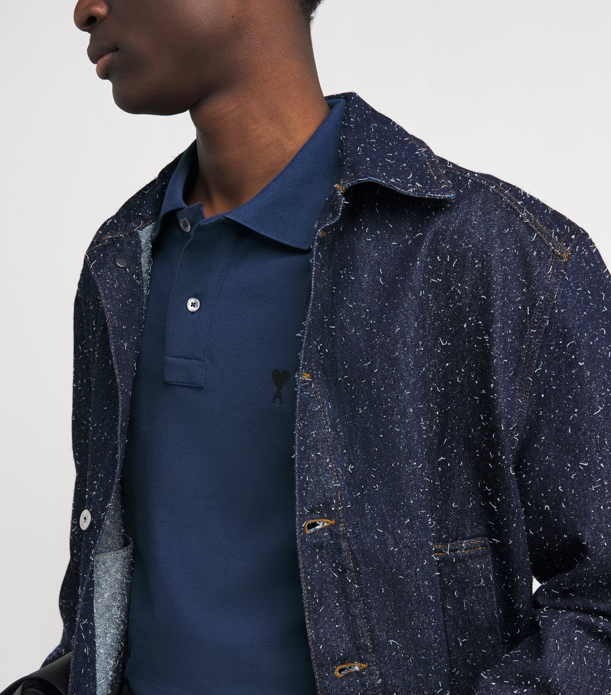 AMI Paris Mens Organic Cotton Ami de Coeur Polo Shirt Encre Image 3