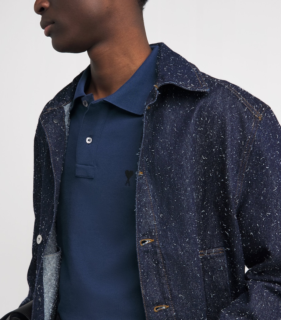 AMI Paris Mens Organic Cotton Ami de Coeur Polo Shirt Encre Image 3