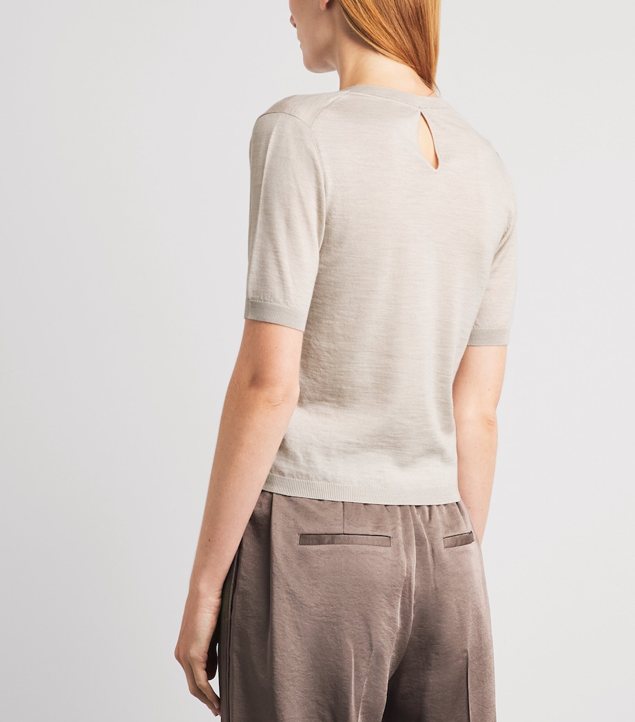 Agnona Womens Wool-Silk-Cashmere Scoop-Neck Sweater Beige Greige Image 5