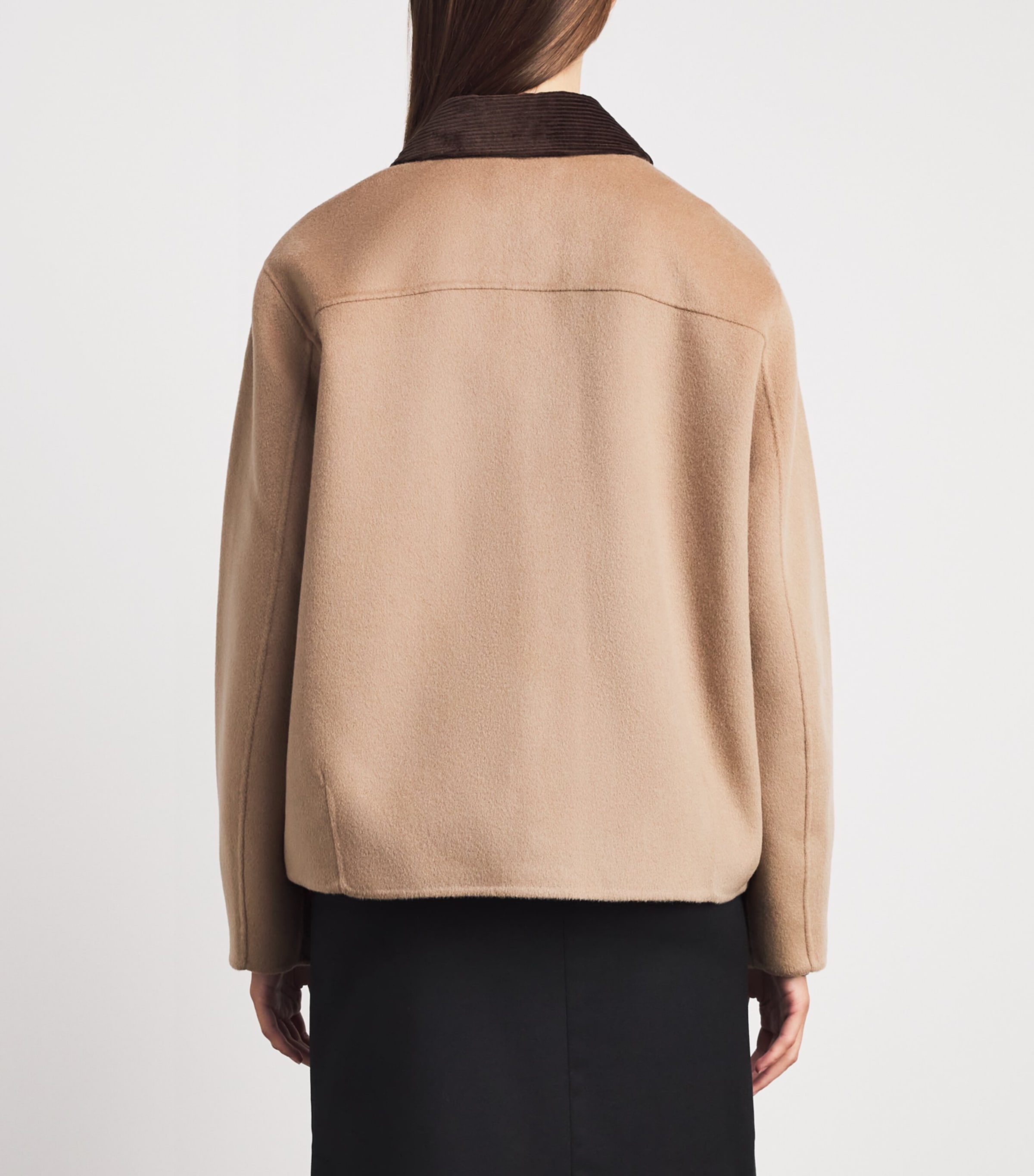 Claudie Pierlot Womens Wool-Blend Corduroy-Trim Coat Beige Image 5