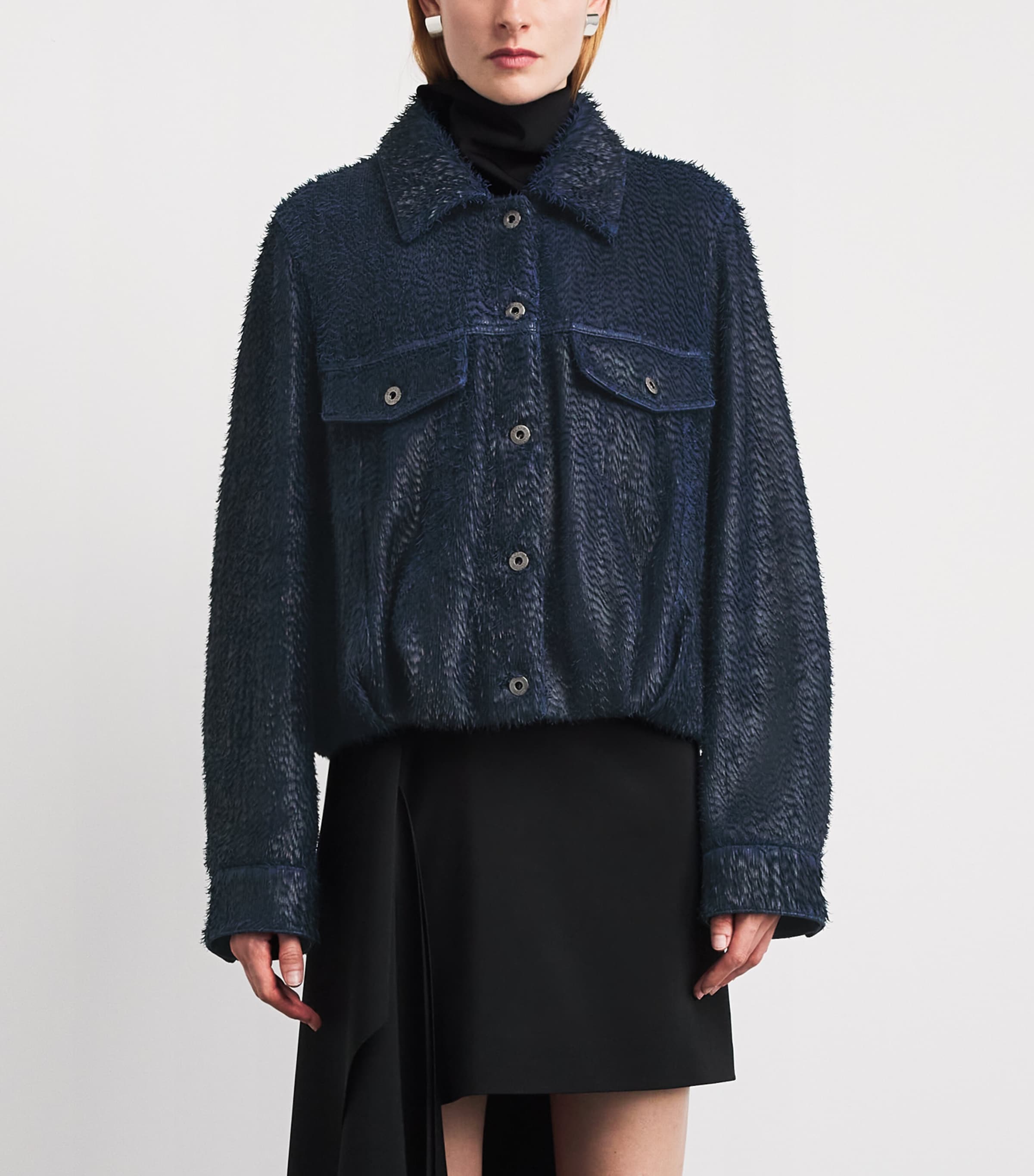 LOEWE Womens Lamb Leather Jacket Dark Blue Image 4