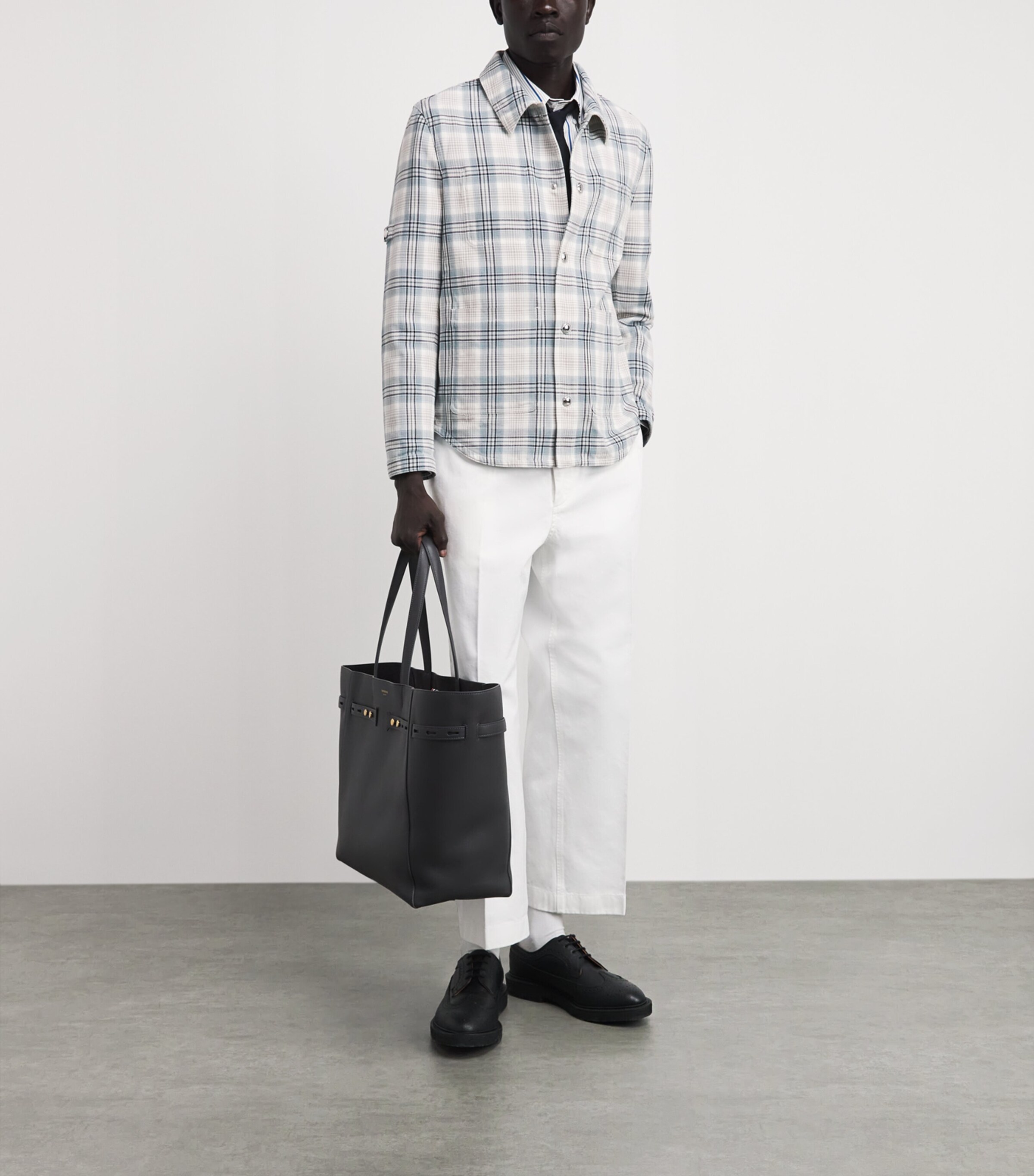 Thom Browne Mens Cotton-Blend Check Utility Shacket Seasonal Multi Image 2