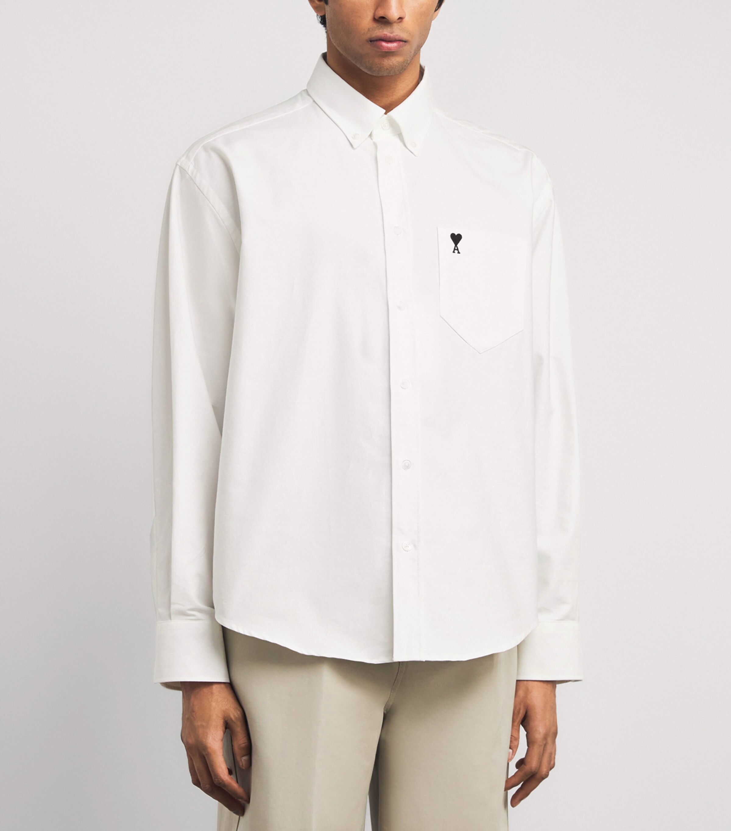 AMI Paris Mens Cotton Ami de Coeur Oxford Shirt Blanc Naturel Image 4