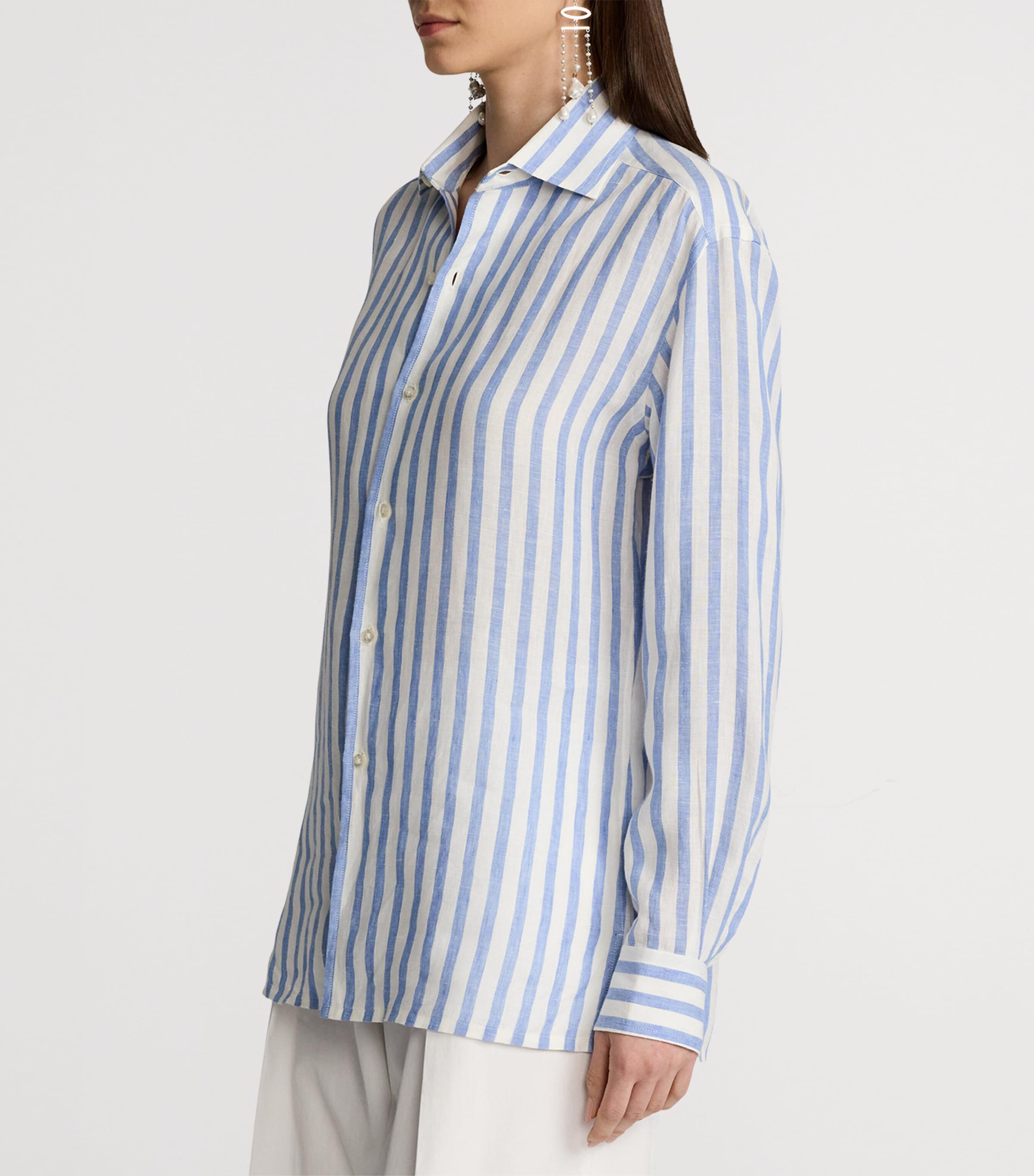 Ralph Lauren Collection Womens Linen Capri Shirt Cream/cornflower Image 5