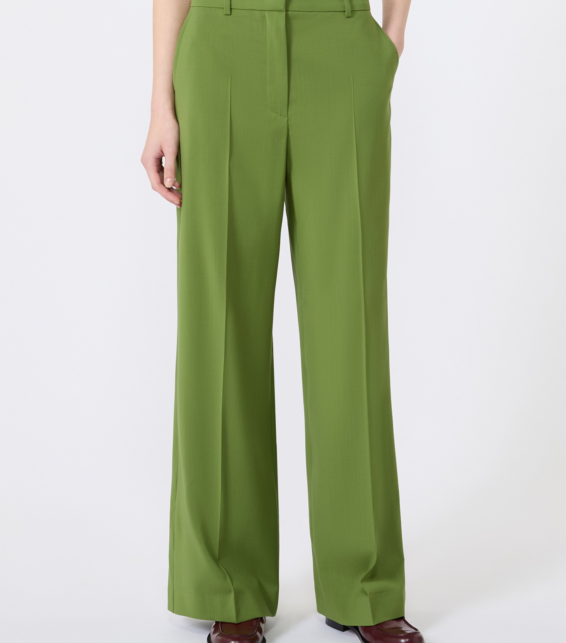 Weekend Max Mara Womens Virgin Wool Trousers Green Image 2