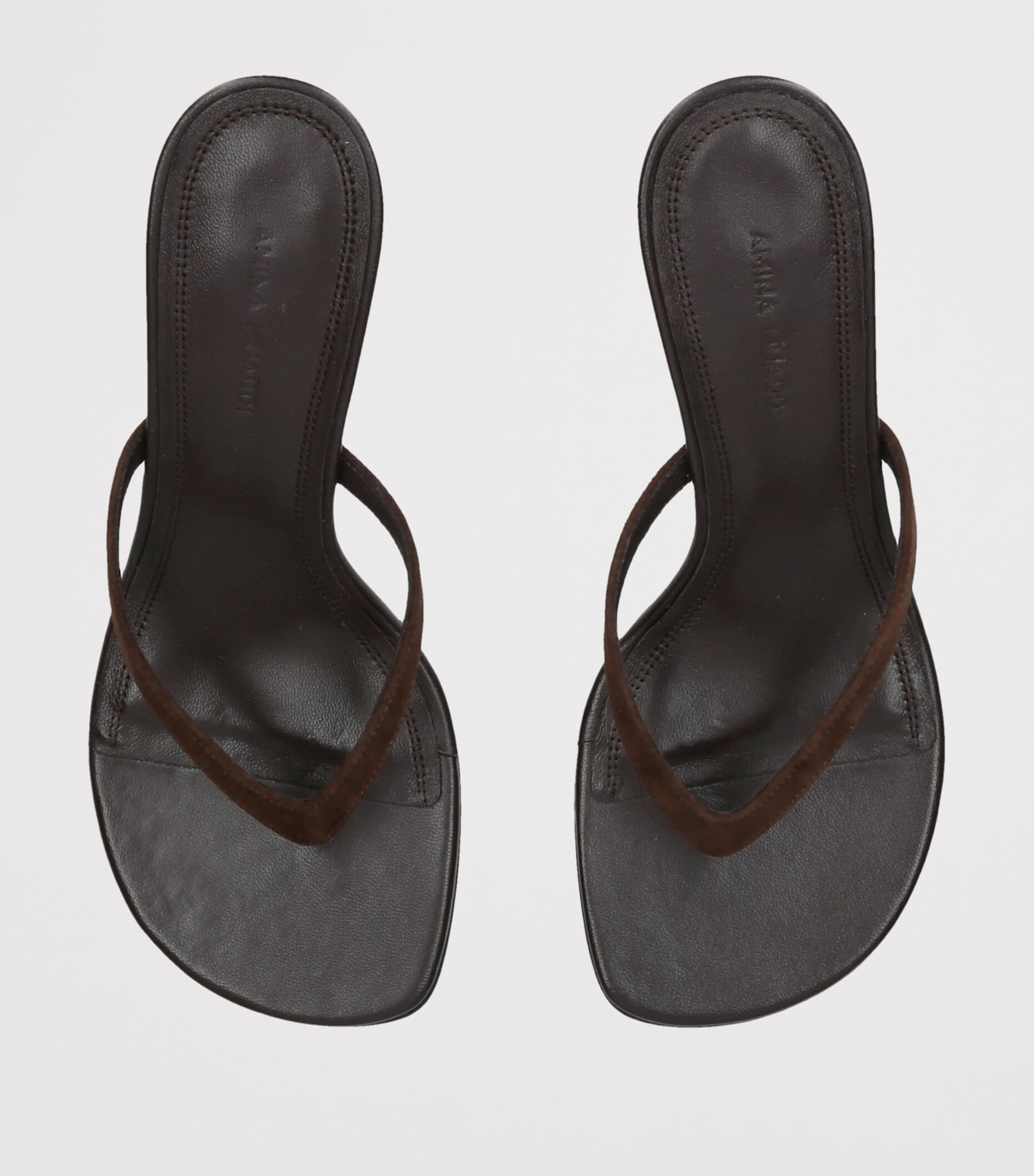 Amina Muaddi Suede Juliette Heeled Sandals 70 Dark Brown Image 3