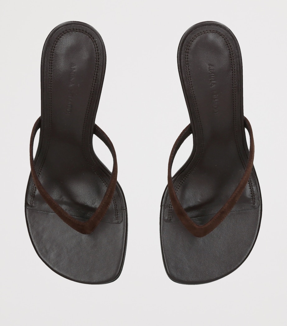 Amina Muaddi Suede Juliette Heeled Sandals 70 Dark Brown Image 3