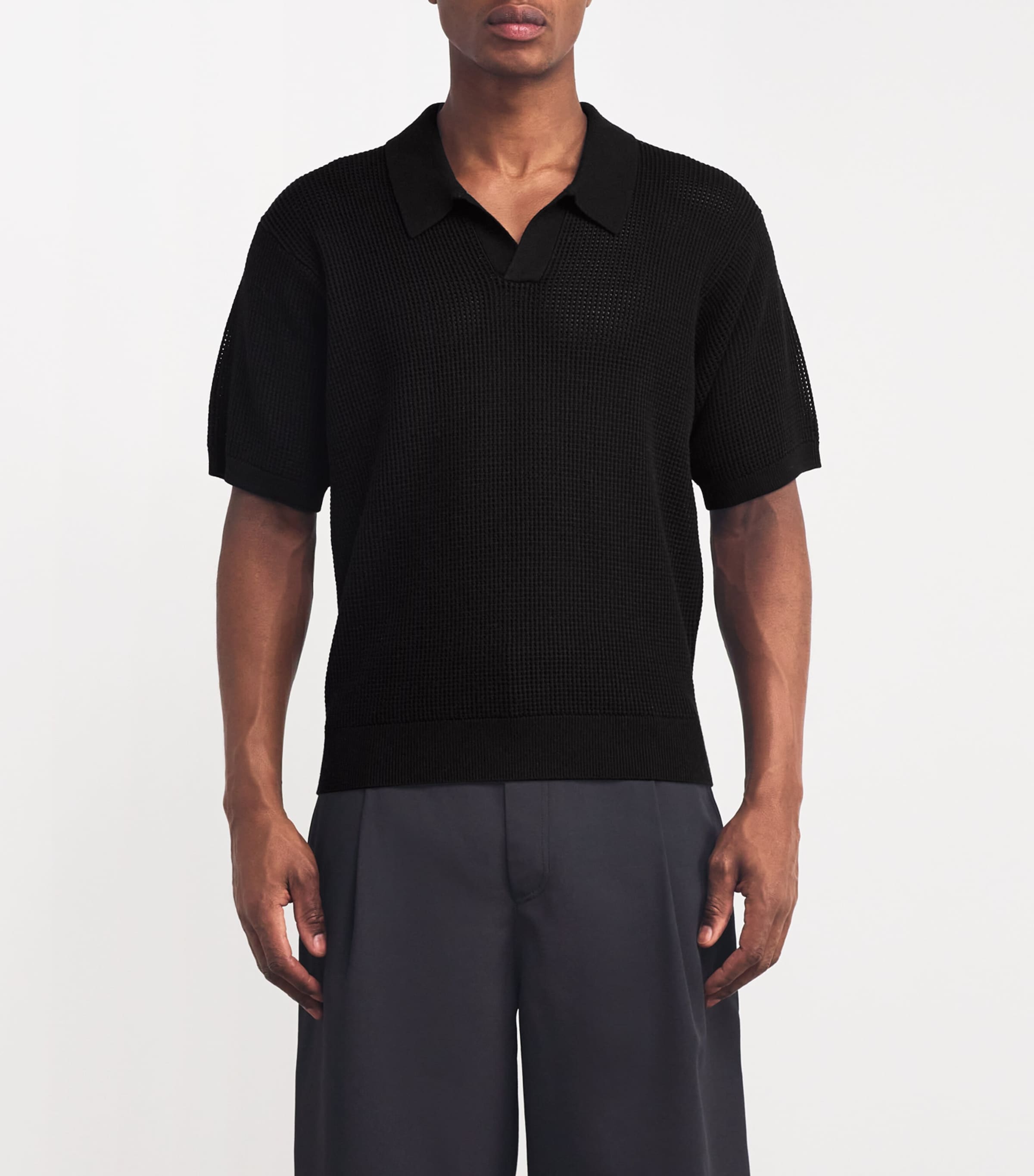 FRAME Mens Wool-Blend Polo Shirt Black Image 3