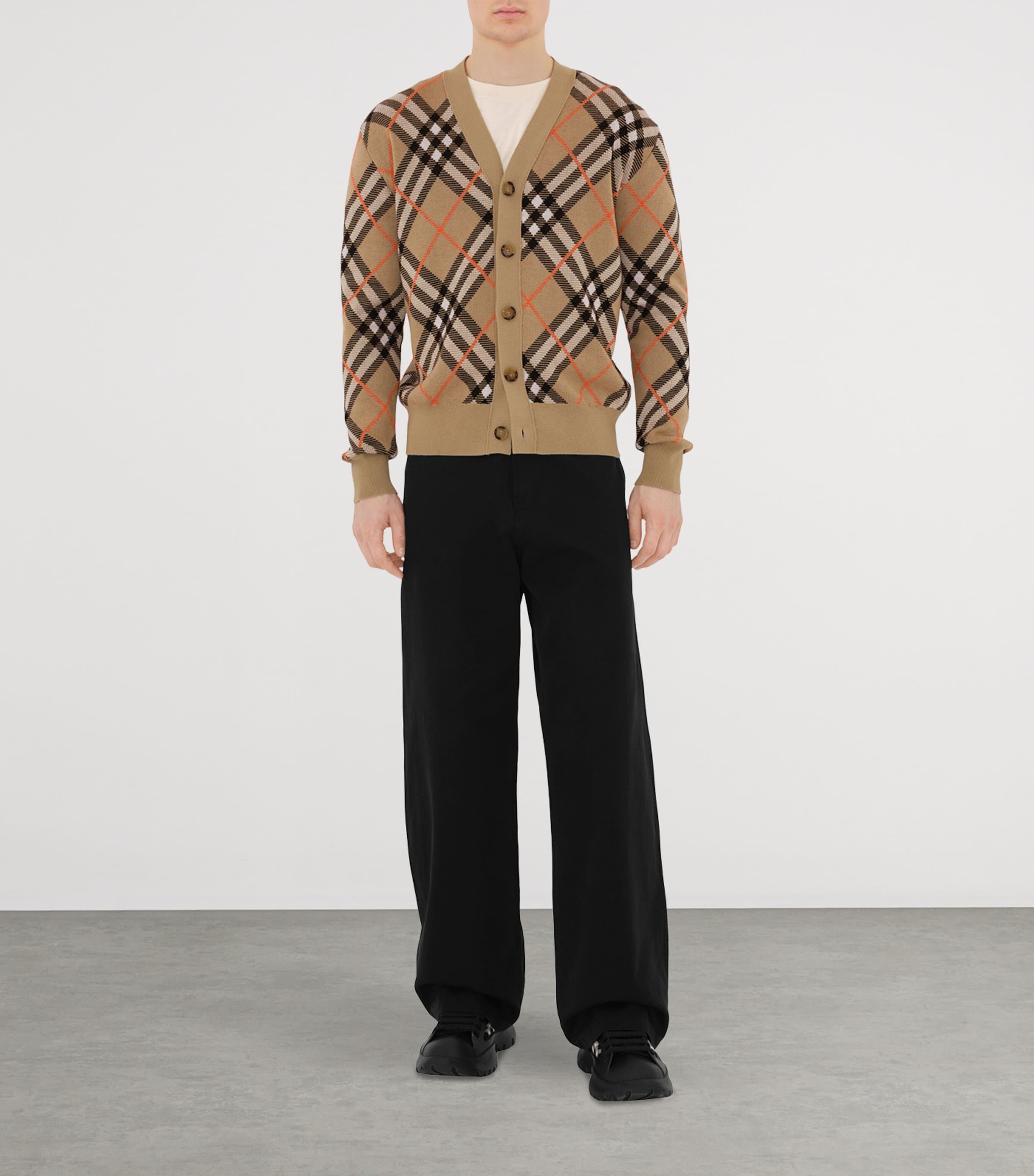 Wool-Blend Check Cardigan SAND IP CHECK Image 2