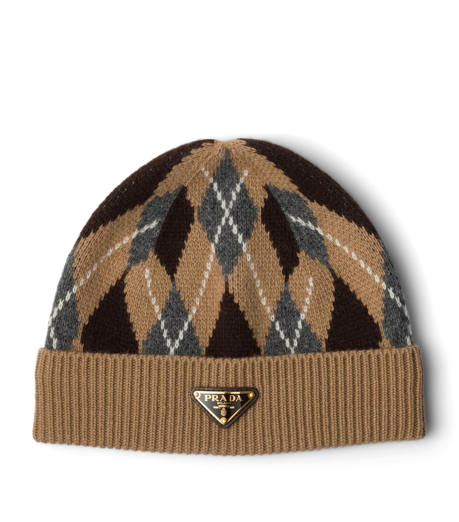 Wool-Cashmere Argyle Knit Beanie F0040 Image 1