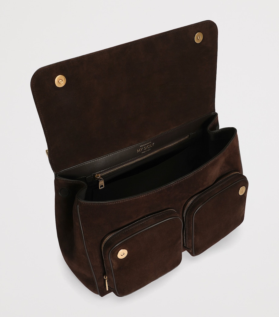 Dolce&Gabbana Suede My Sicily Top-Handle Bag Dark Brown/d Image 6