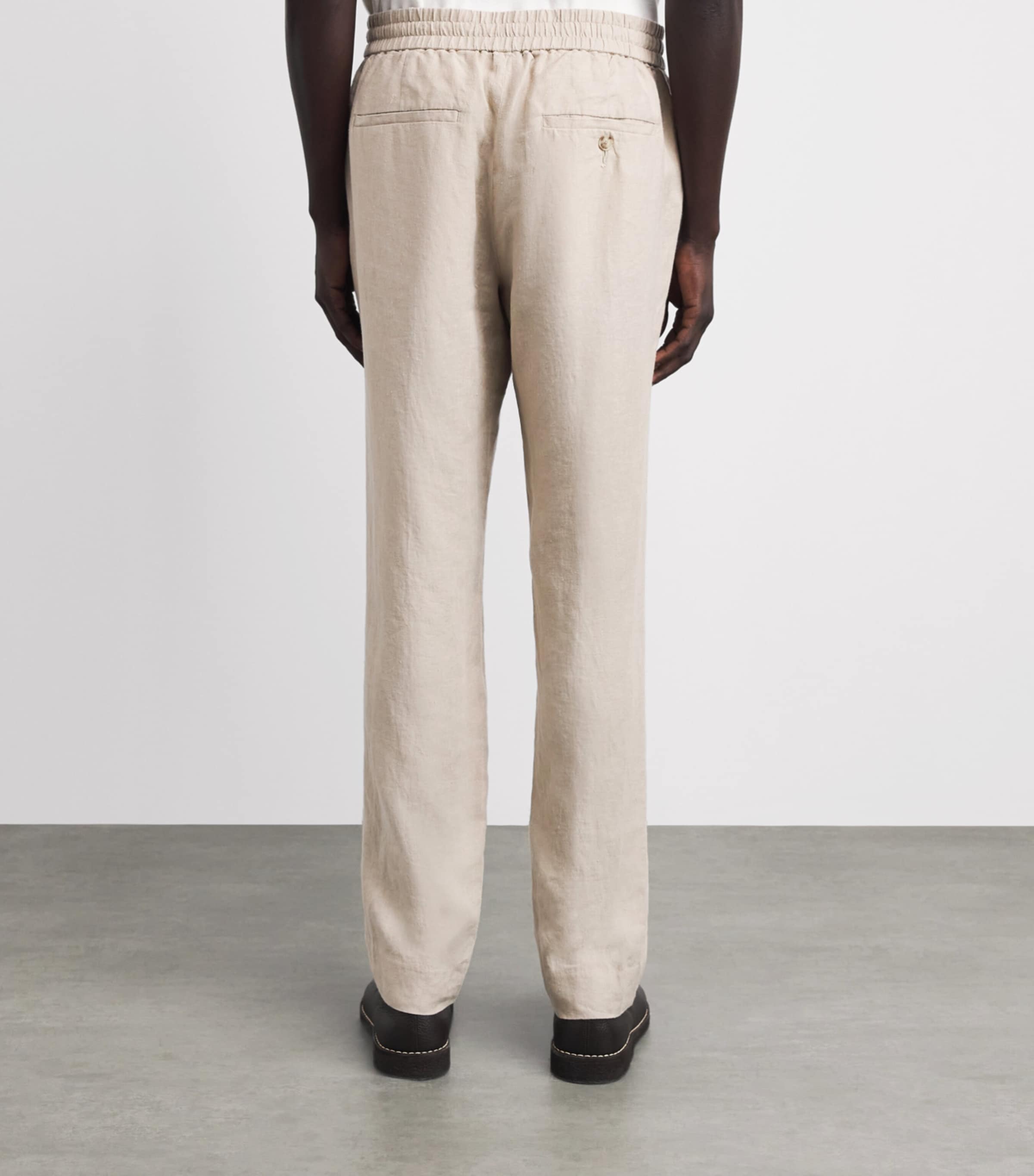 Vince Mens Linen Drawstring Straight Trousers Pumice Rock Image 5