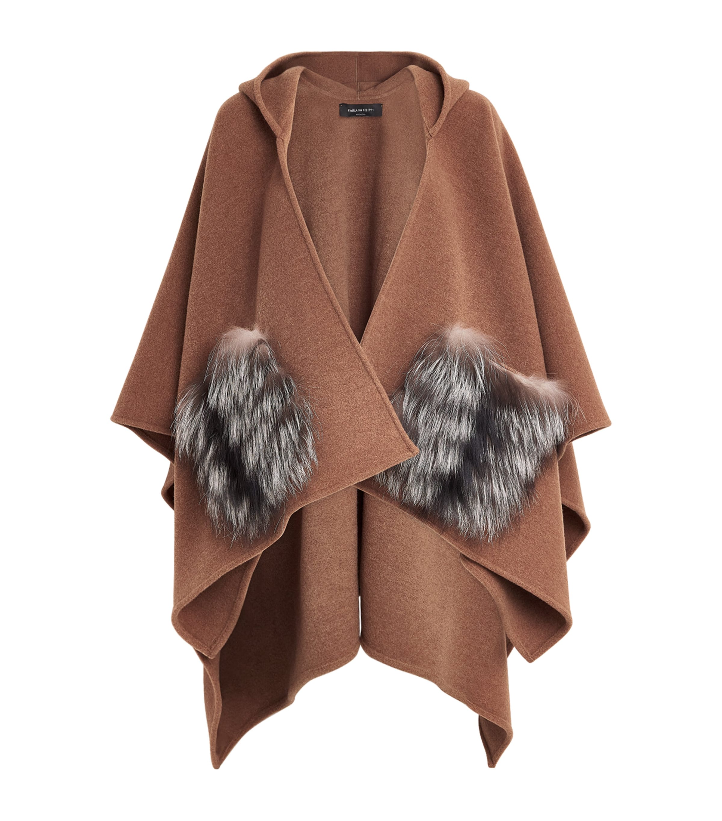 Fabiana Filippi Wool Hooded Cape In Brown