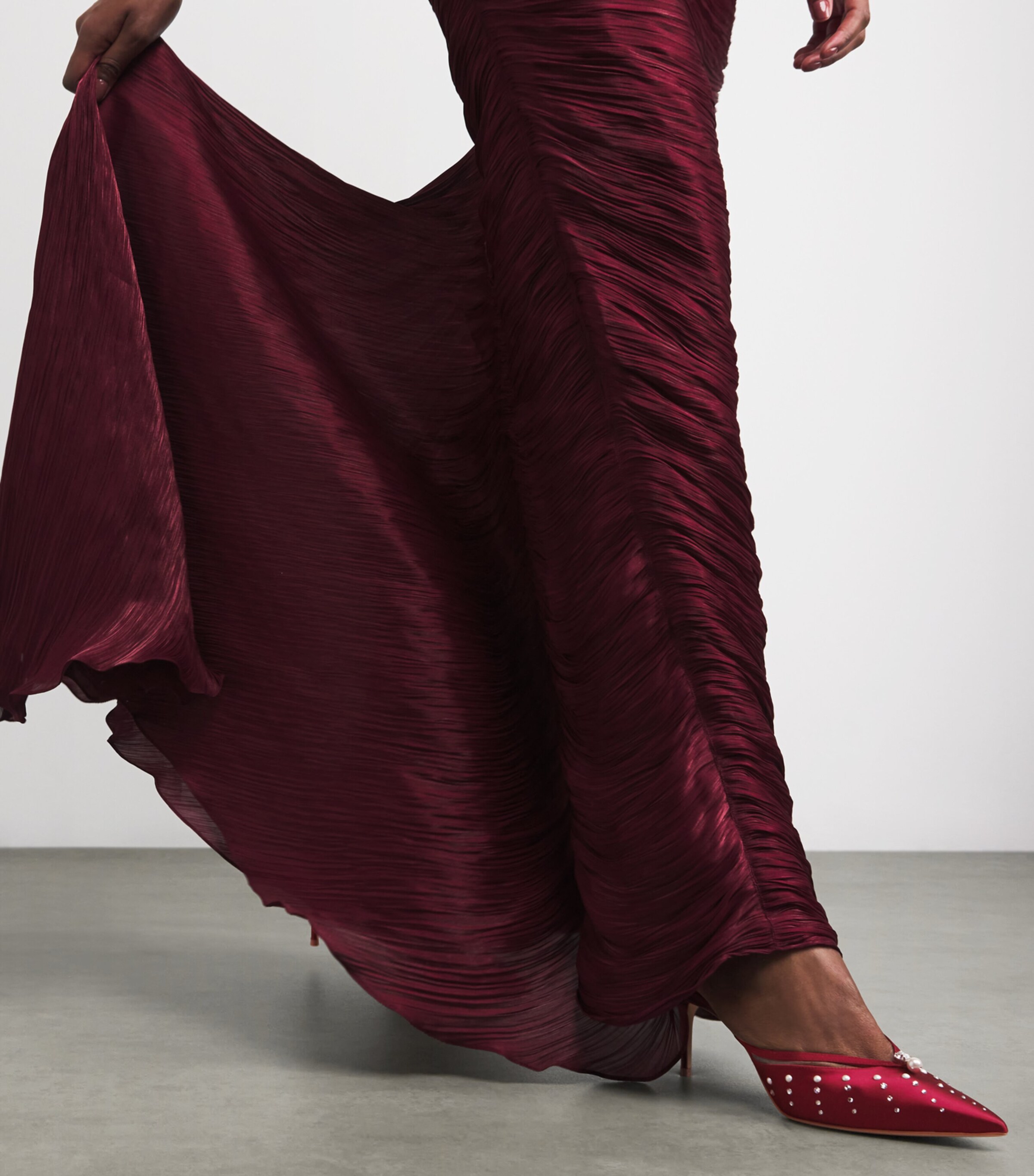 Satin Embellished Marisa Heeled Mules 70 WINE Image 2