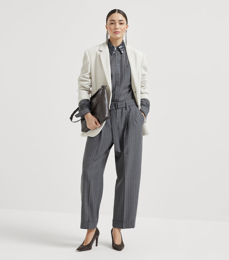 Virgin Wool Wide-Leg Sartorial Tailored Trousers C040 Image 4