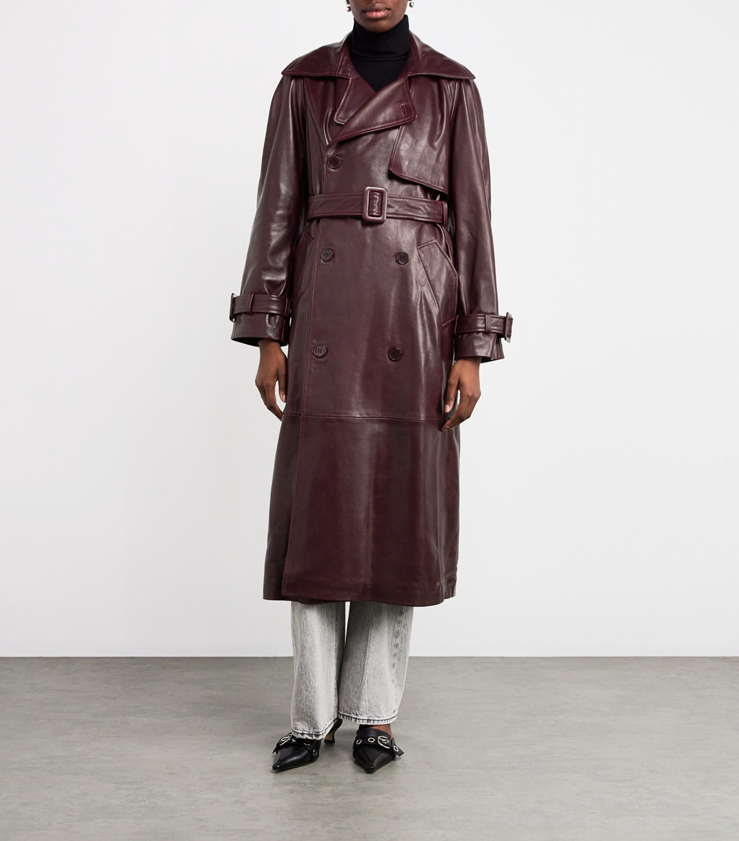 NOUR HAMMOUR Womens Lambskin Belted Henri Trench Coat Merlot Image 3