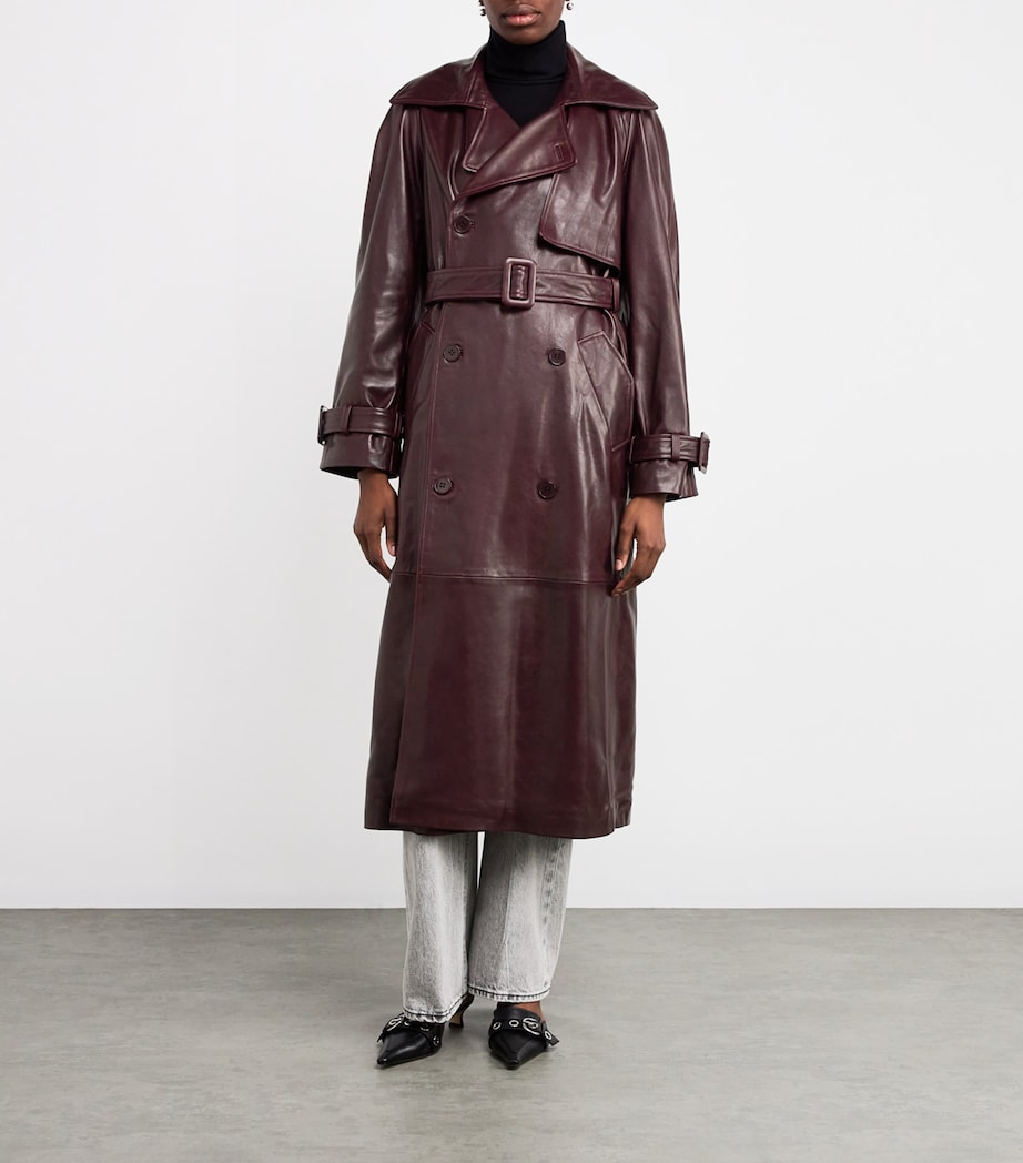 NOUR HAMMOUR Womens Lambskin Belted Henri Trench Coat Merlot Image 3