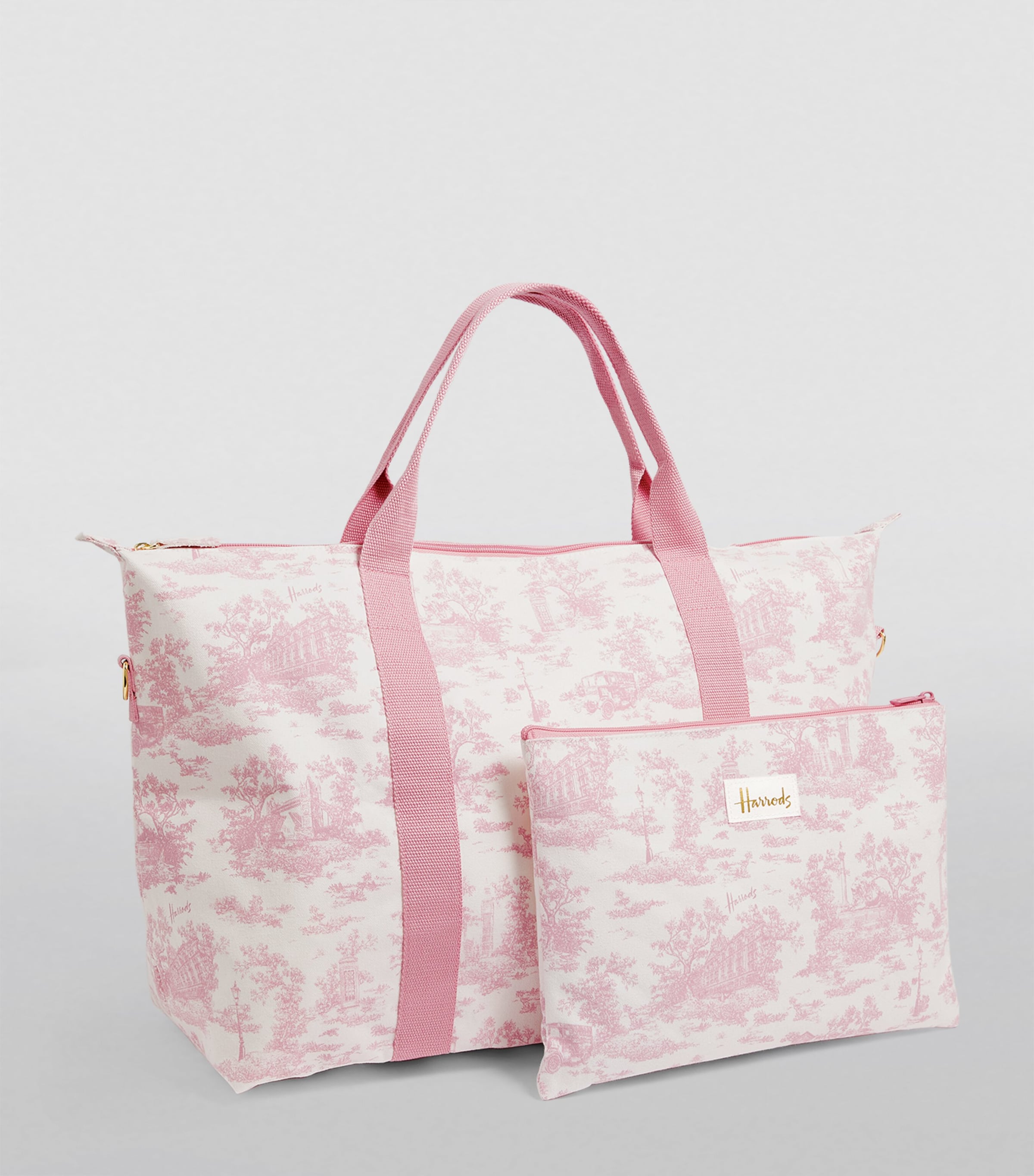 Harrods Pink Toile Foldable Overnight Bag | Harrods US