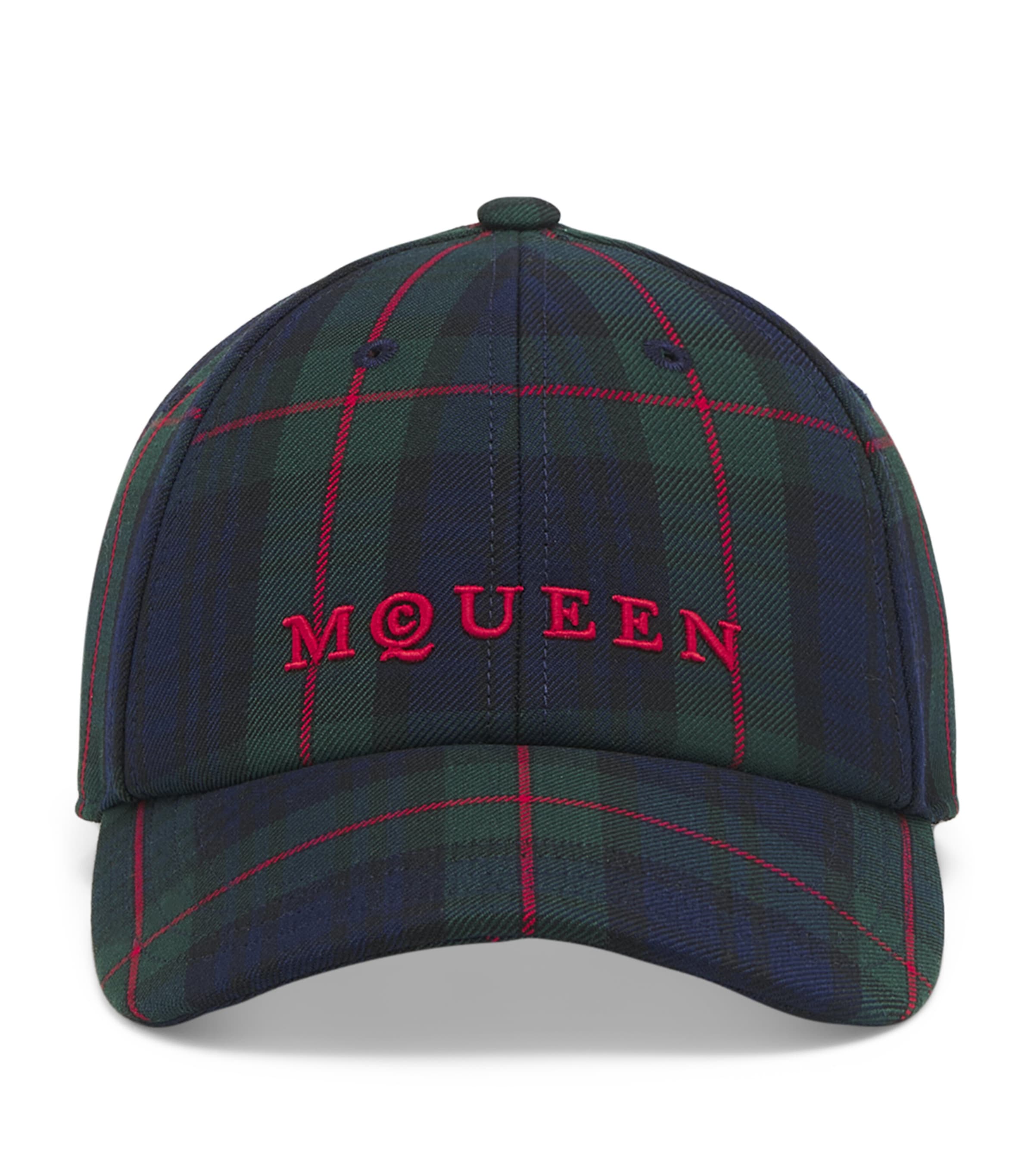 Alexander Mcqueen Wool-blend Tartan Cap In Blue