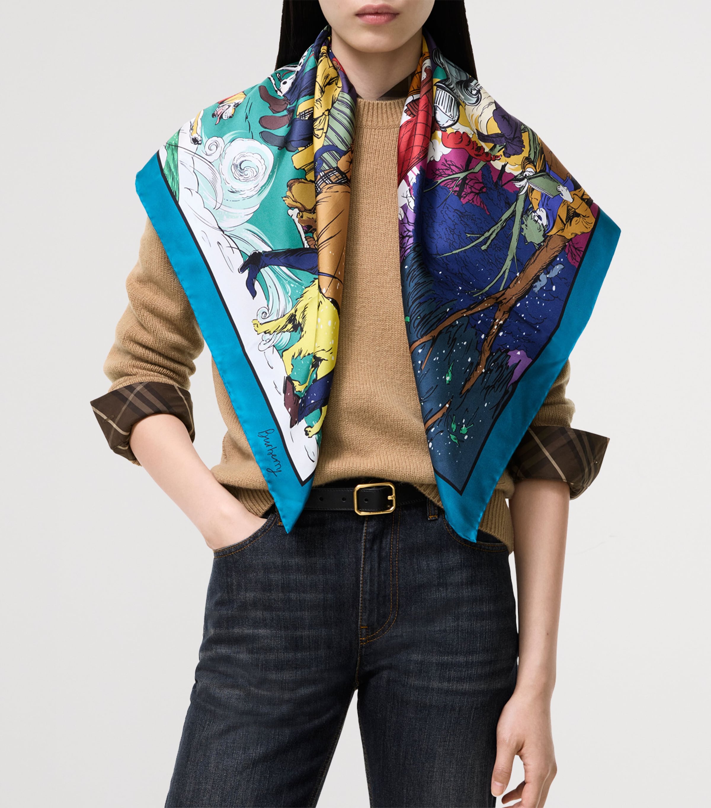 Burberry Silk London Park Scarf Bright Teal Image 2
