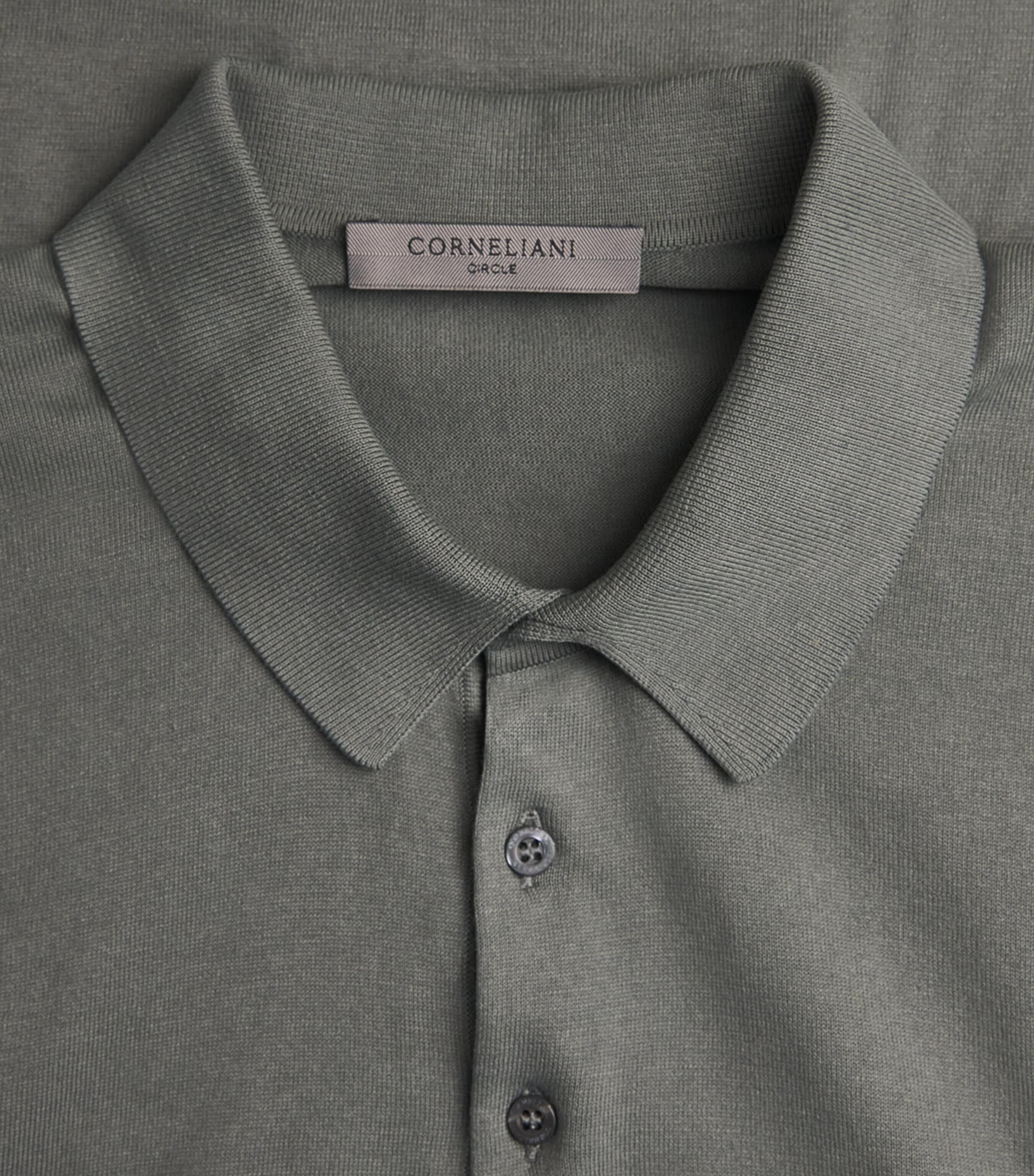 Corneliani Mens Cotton Knitted Polo Shirt Green Coloured Image 6