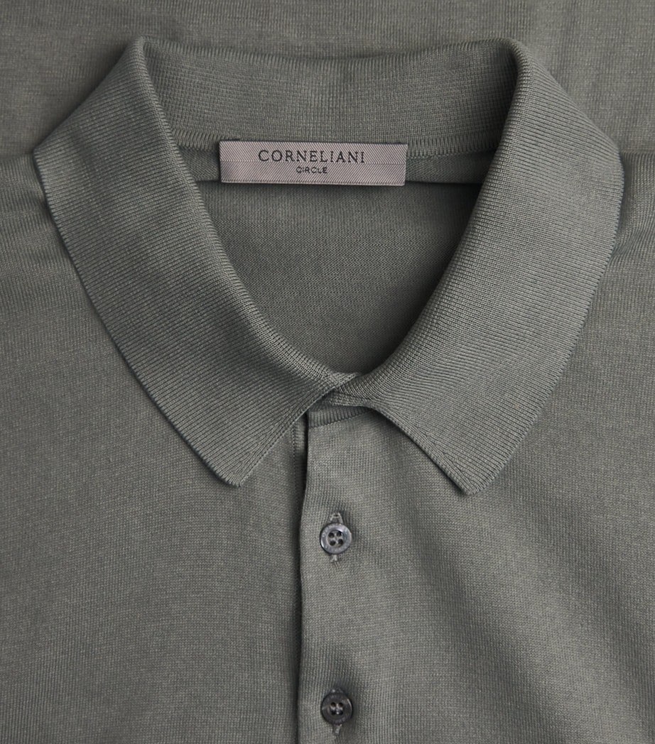 Corneliani Mens Cotton Knitted Polo Shirt Green Coloured Image 6