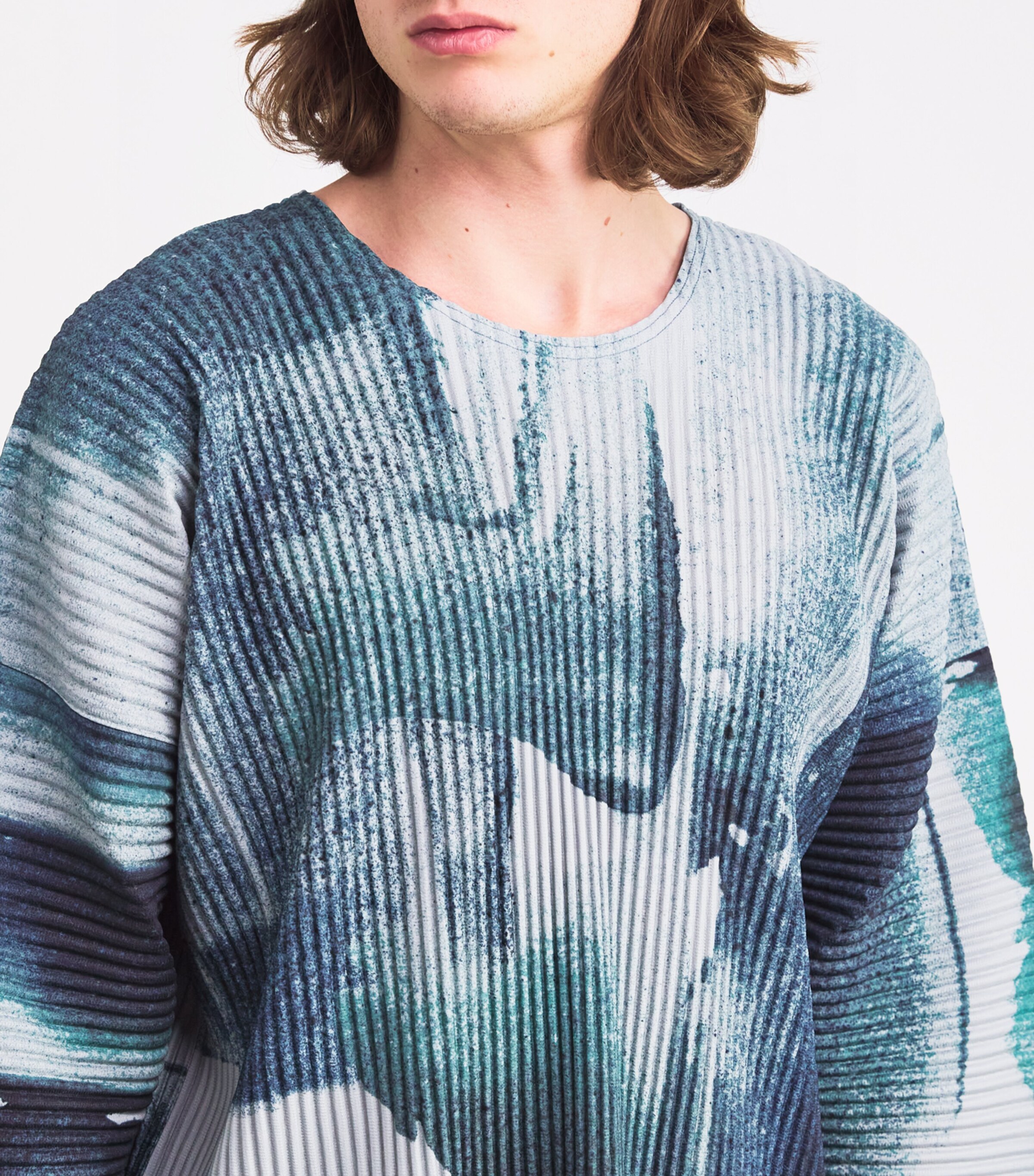 Homme Plissé Issey Miyake Mens Landscape Print Pleated T-Shirt Gray Image 6