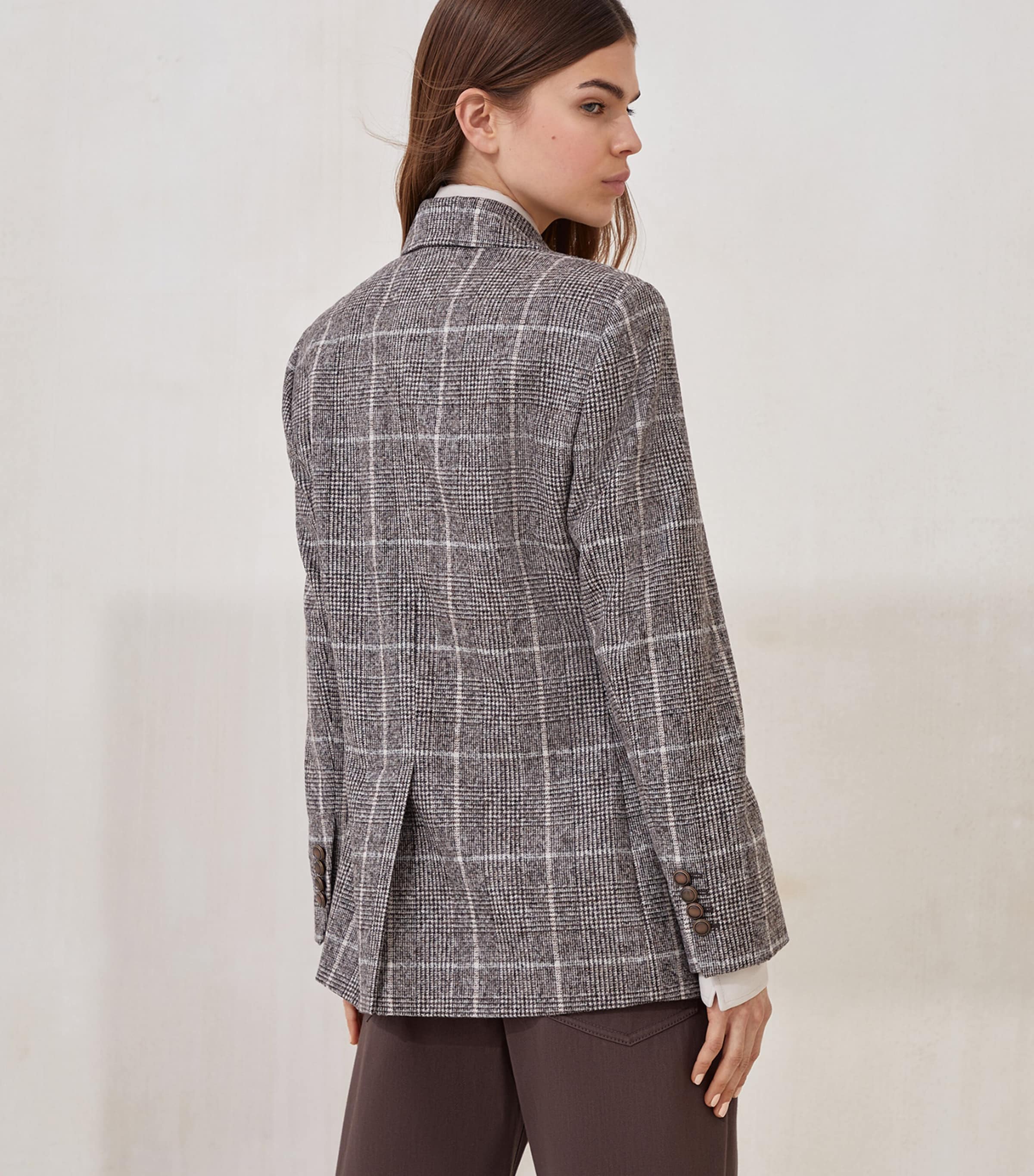 Brunello Cucinelli Womens Check Double-Breasted Blazer Image 3