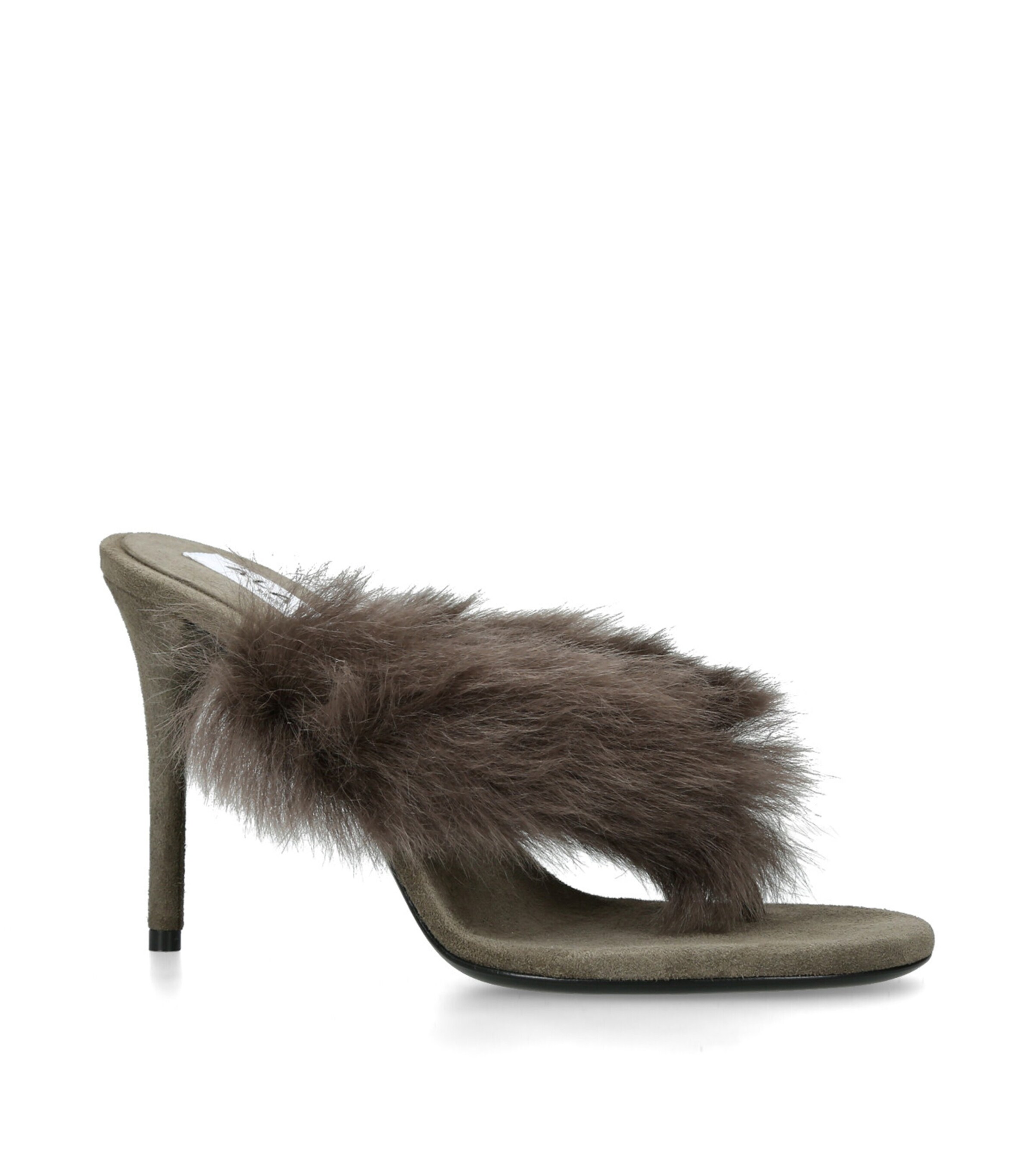 Shearling Fur Thong Heeled Mules 90 TAUPE Image 3