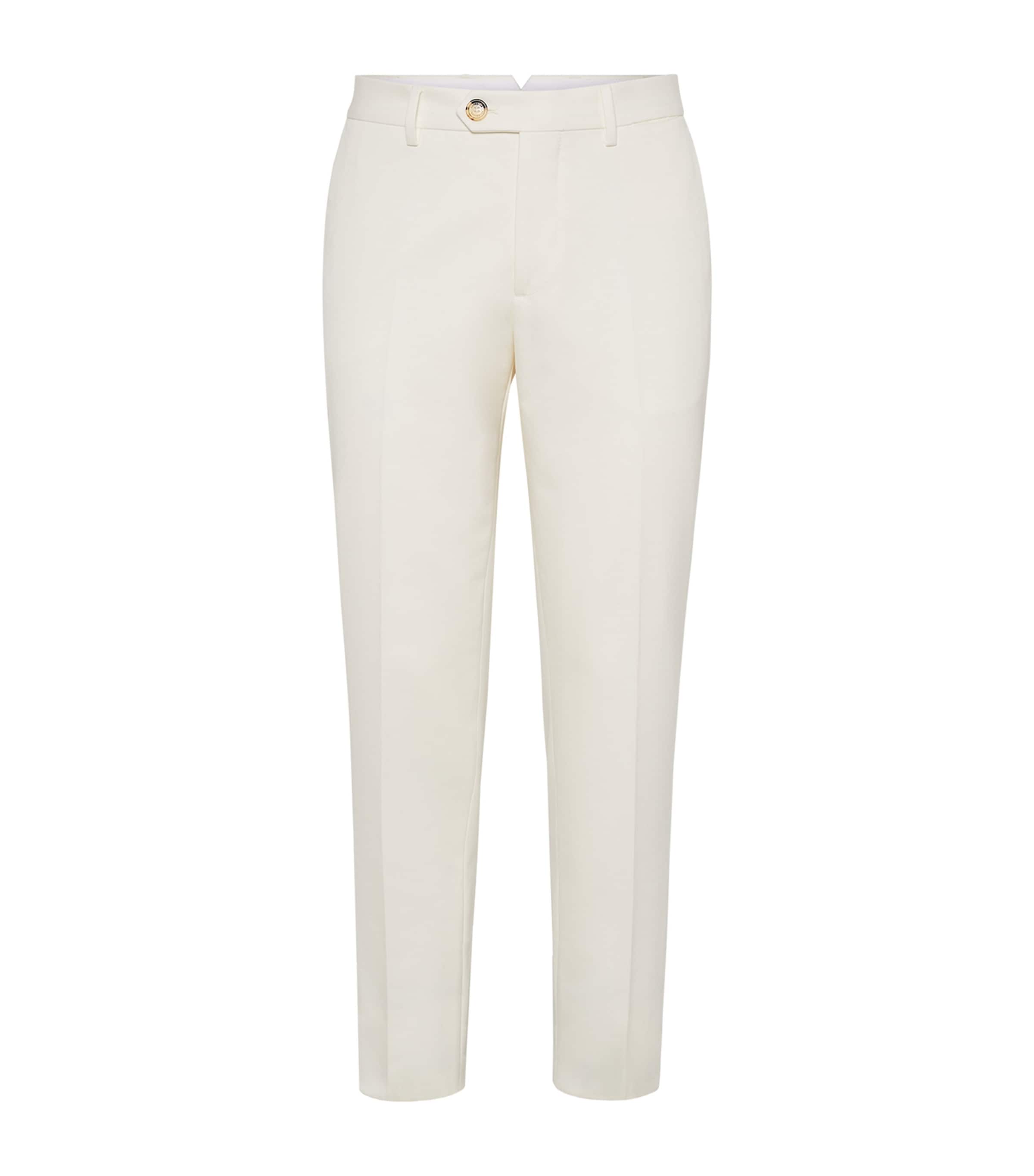 Brunello Cucinelli Cotton-virgin Wool Gabardine Italian Trousers In White