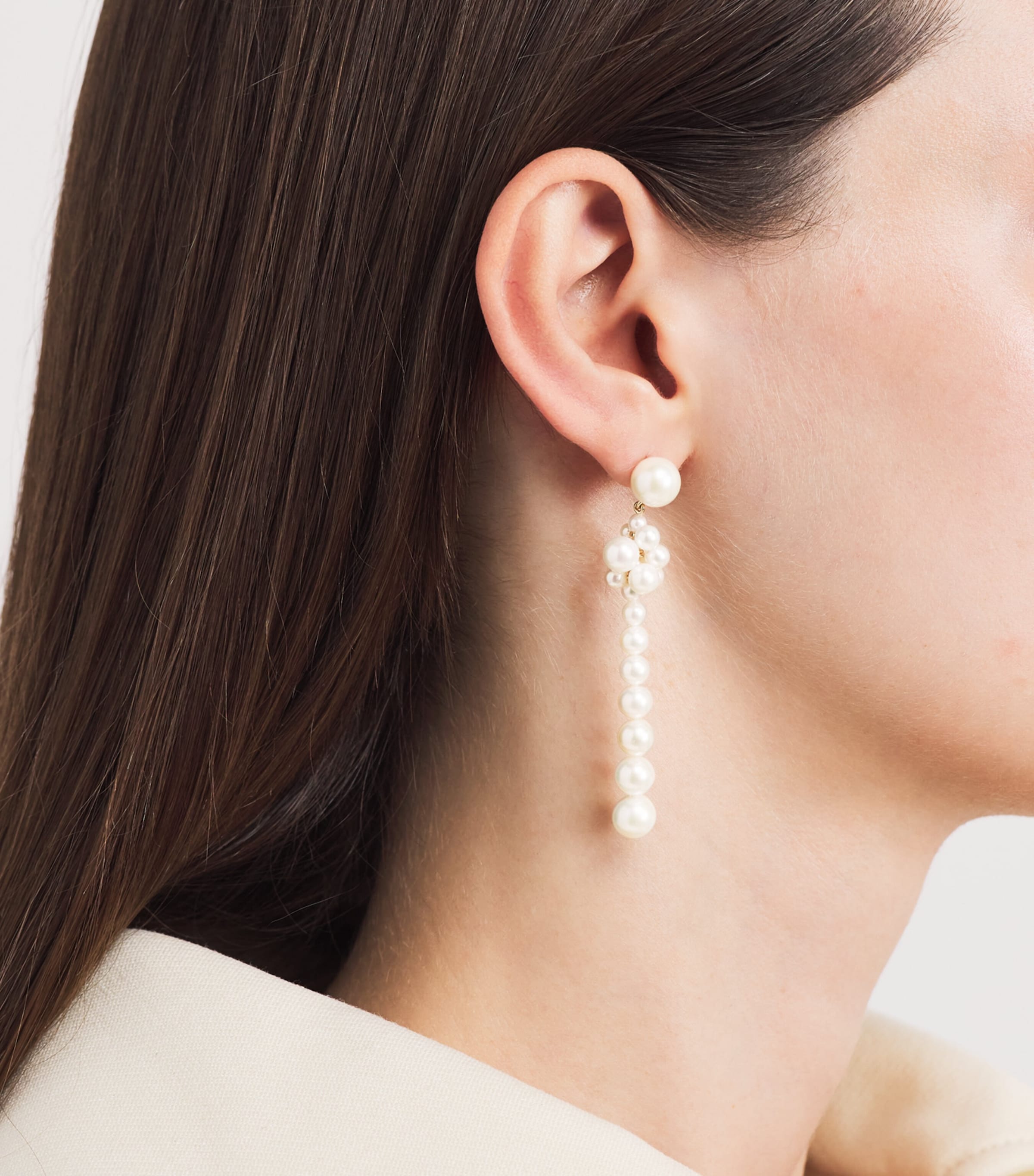 Sophie Bille Brahe Yellow Gold and Pearl Colonna Botticelli Drop Earrings Yellow Gold Image 2