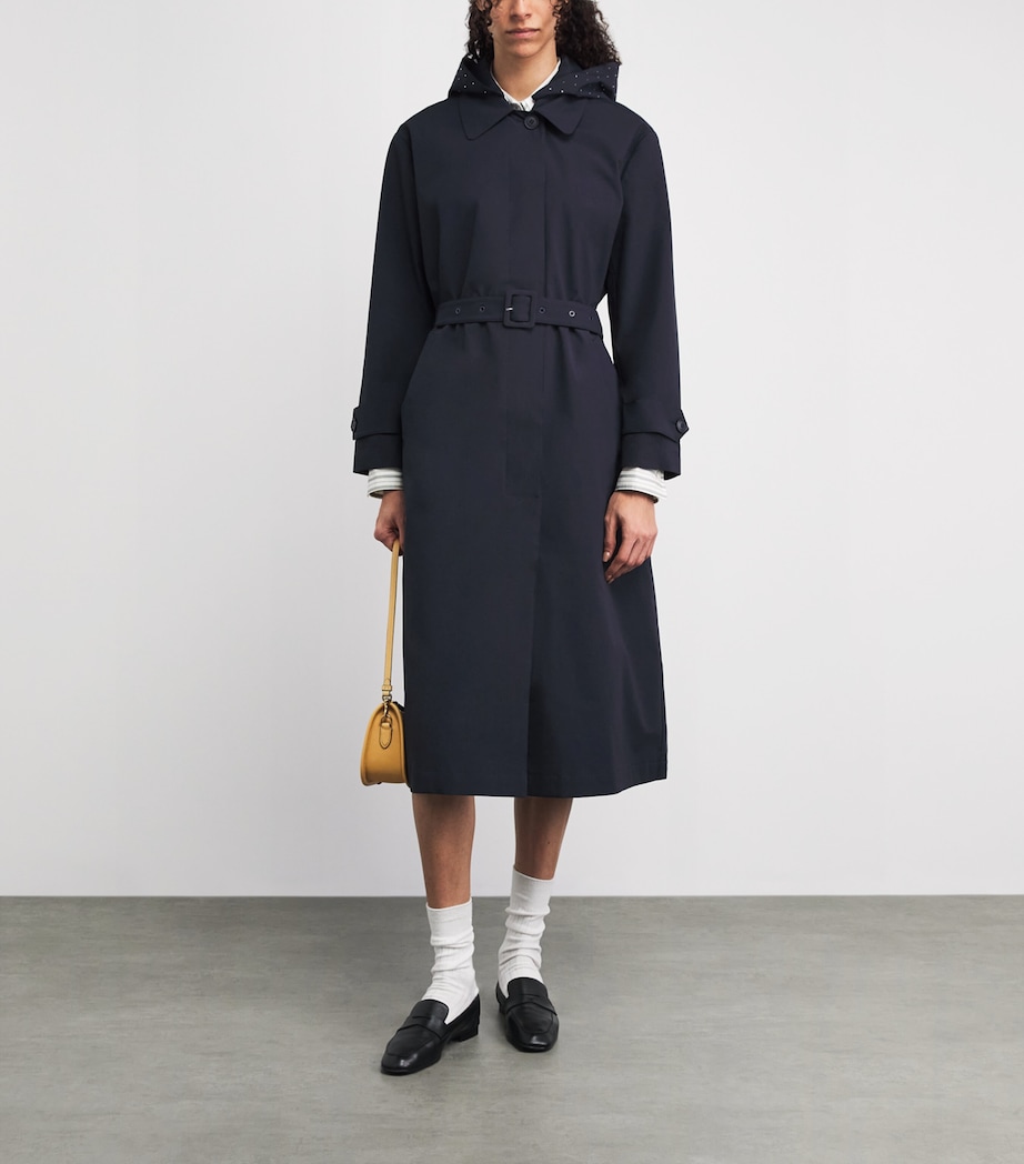 Maje Womens Rhinestone-Detail Trench Coat Navy Image 4