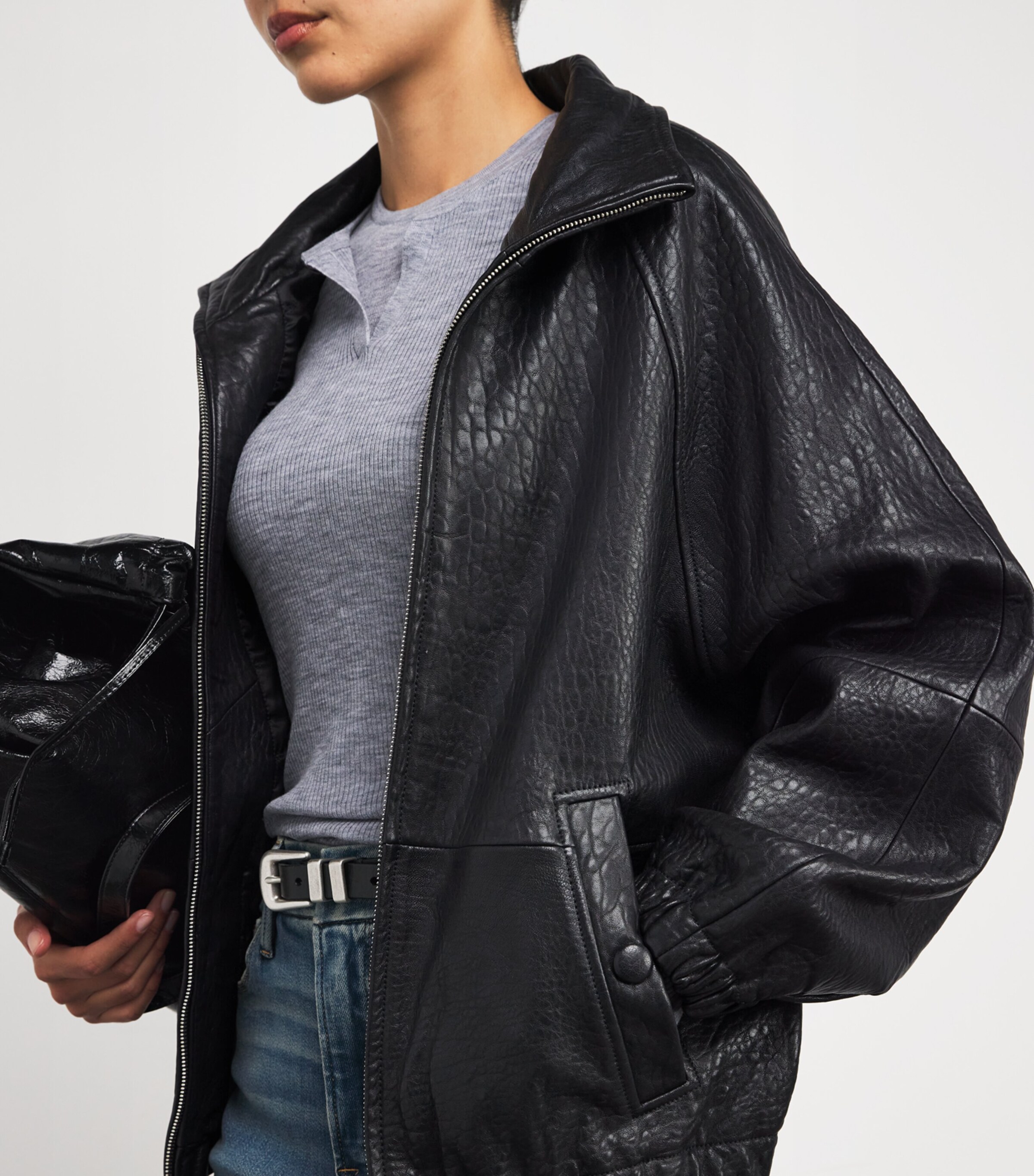 Sandro Paris Black Oversized Leather Jacket | Harrods US