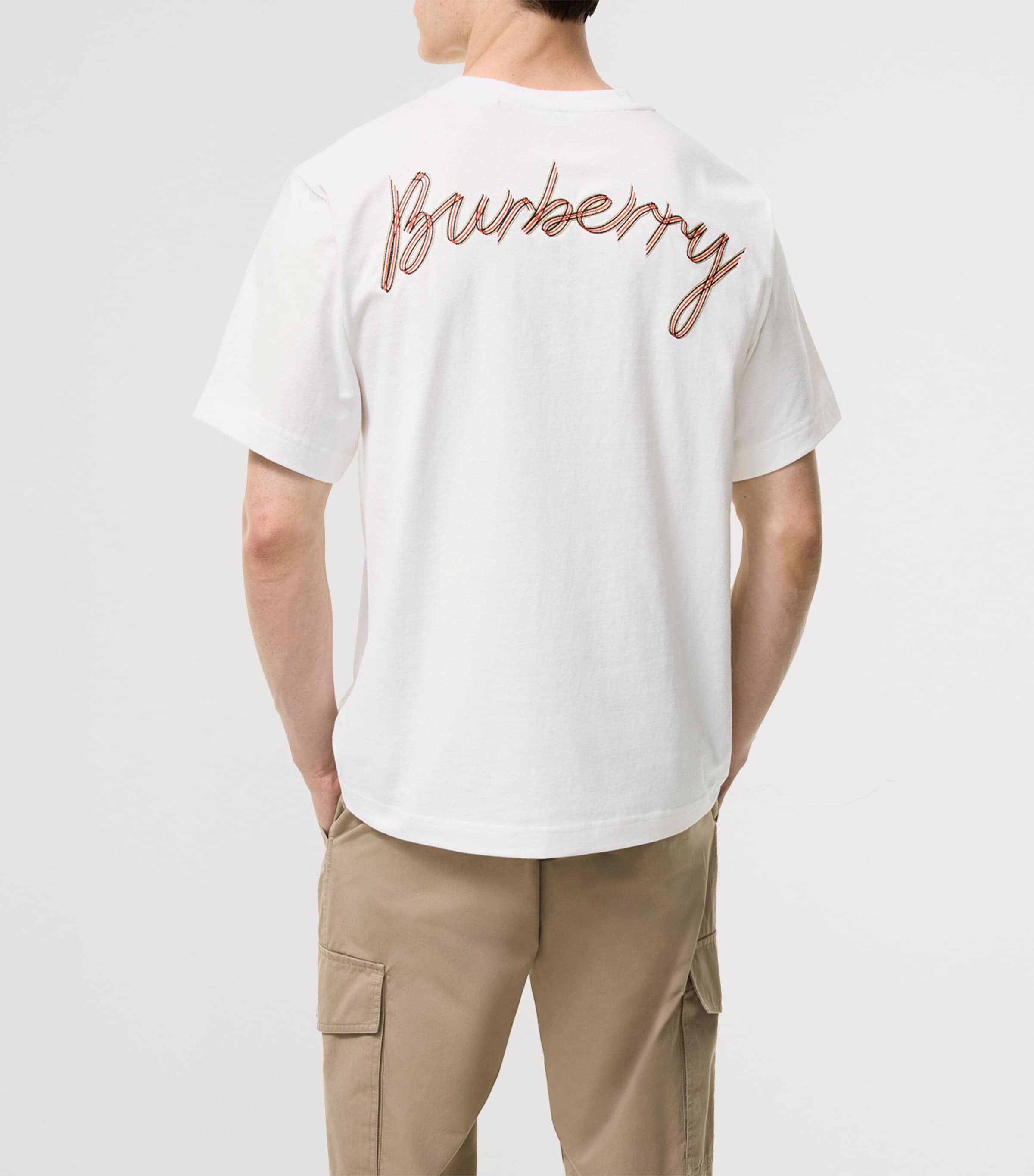 Burberry Mens Cotton Embroidered Logo T-Shirt Chalk Image 3