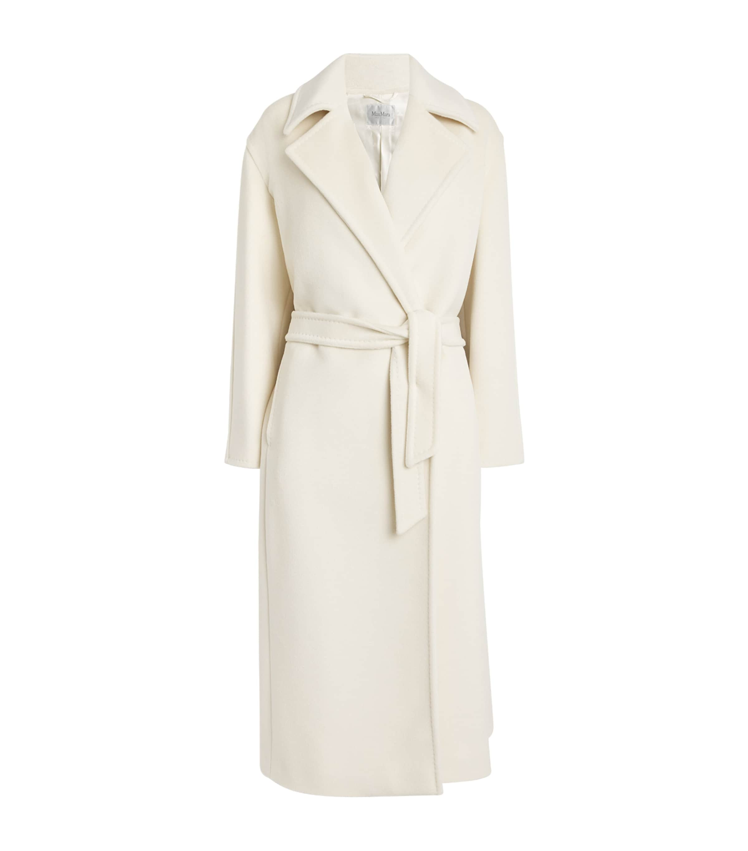 Shop Max Mara Wool-blend Belted Coat In White