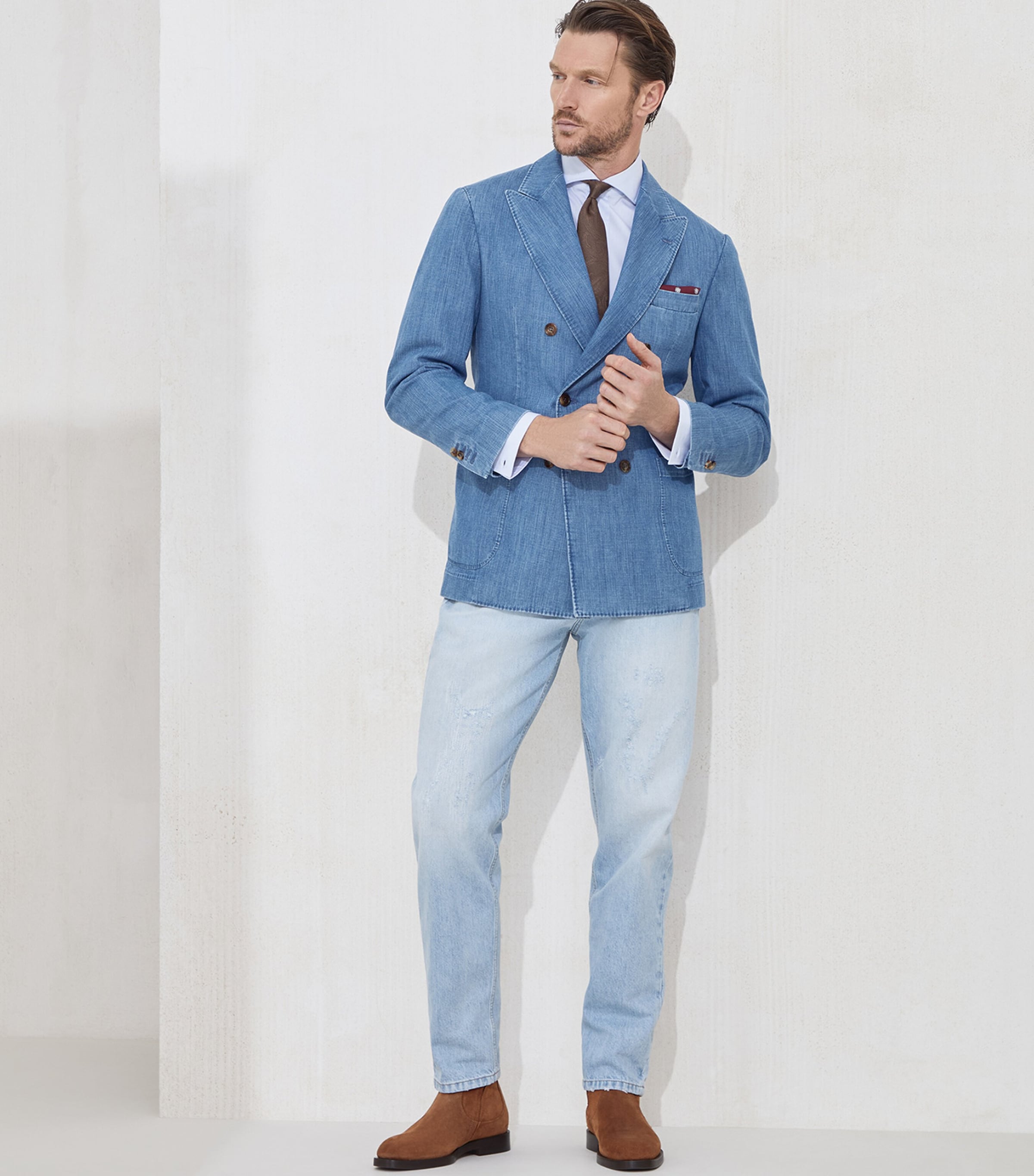 Denim Double-Breasted Blazer C1470 Image 4