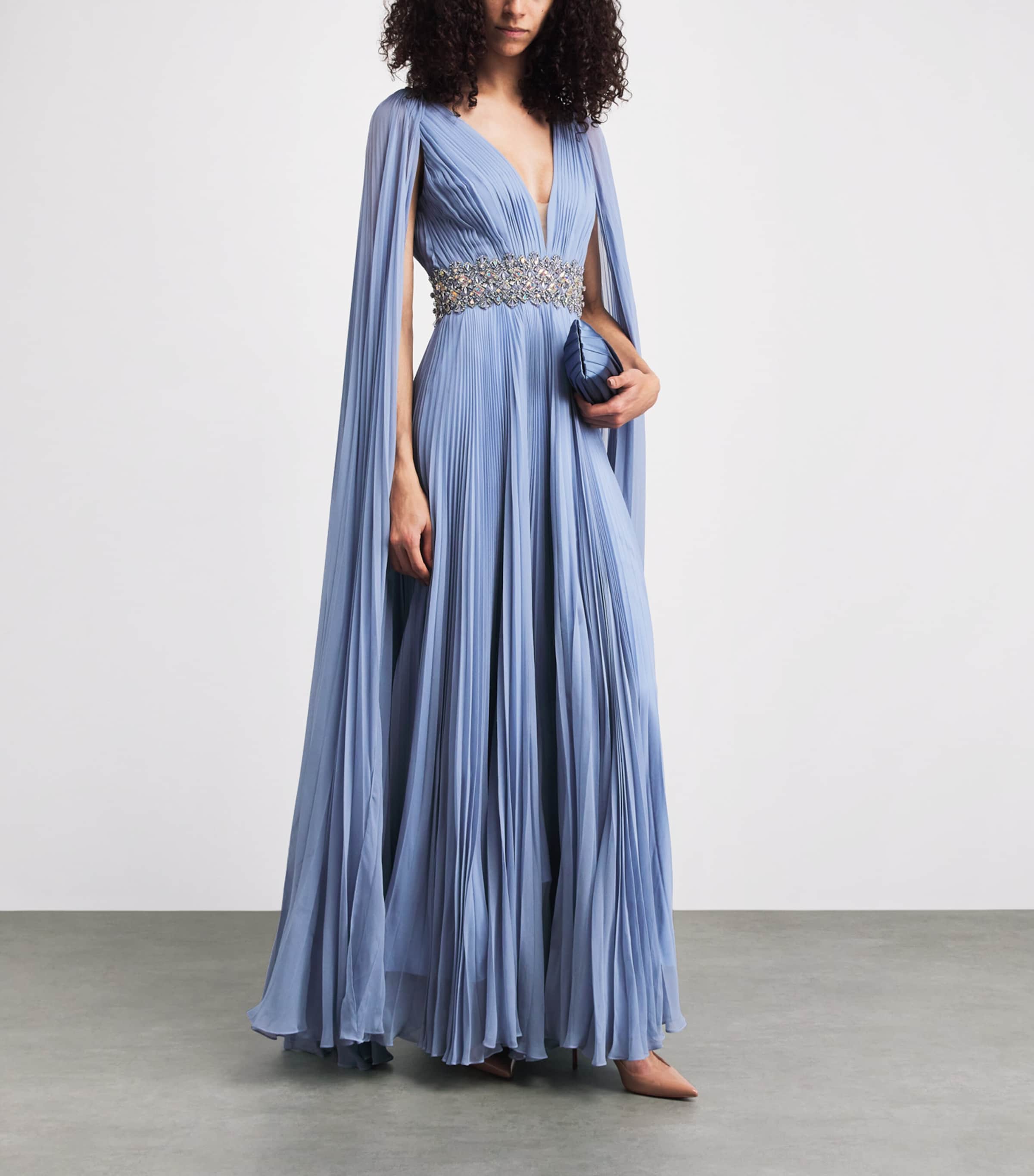 Jenny Packham Womens Silk Cape Fesco Gown Blue Slate Image 2